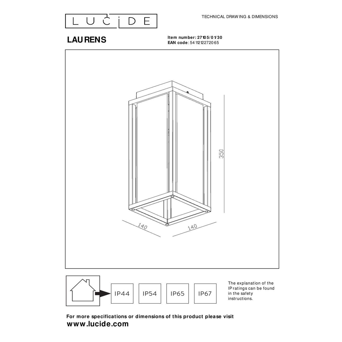 Lucide LAURENS - Flush ceiling light Indoor/Outdoor - 1xE27 - IP54 - Black