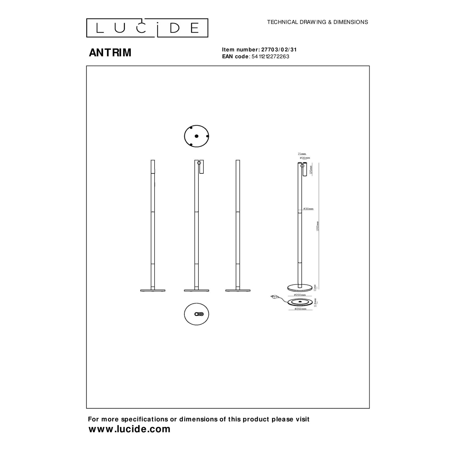 Lucide ANTRIM - Rechargeable Floor reading lamp Indoor/Outdoor - Battery pack/batteries - LED Dim. - 1x2,2W 2700K - IP54 - With wireless charging pad - White