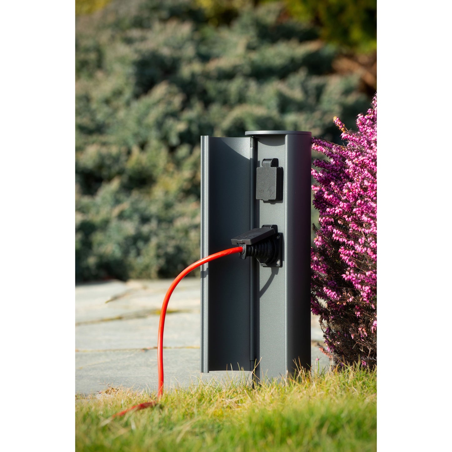 Lucide POWERPOINT - Outdoor socket column - Sockets with pin earth - Type E - FR, BE, POL, SVK & CZE standard - Ø 10 cm - IP44 - Anthracite