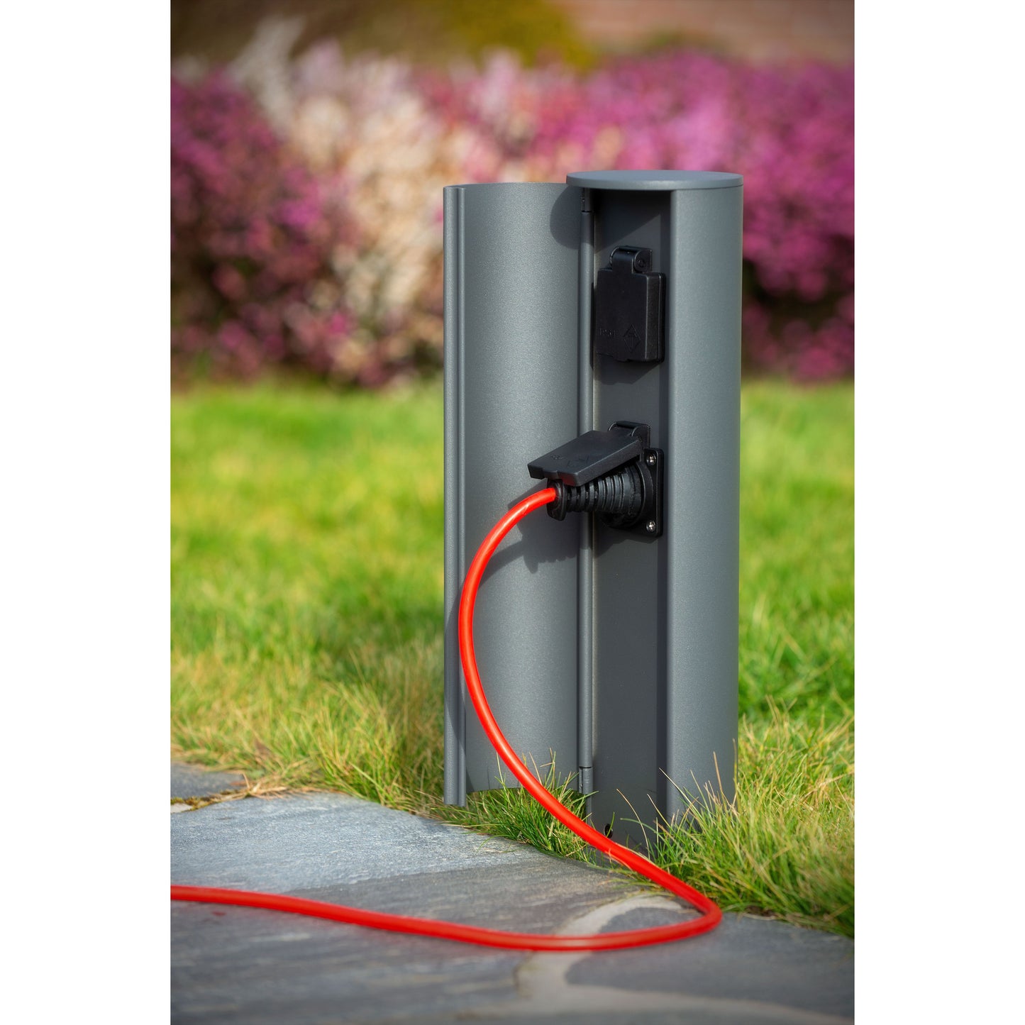 Lucide POWERPOINT - Outdoor socket column - Sockets with pin earth - Type E - FR, BE, POL, SVK & CZE standard - Ø 10 cm - IP44 - Anthracite