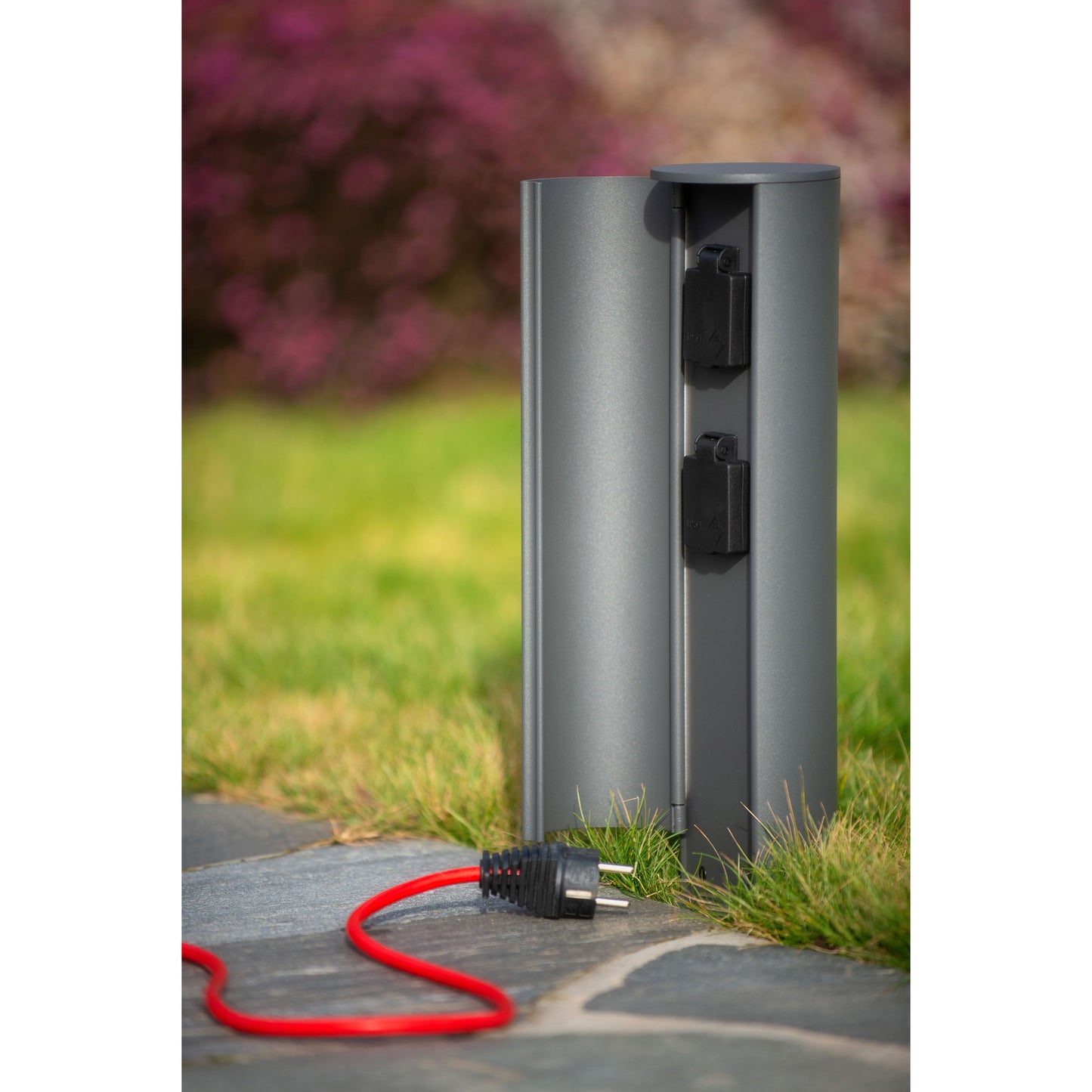 Lucide POWERPOINT - Outdoor socket column - Sockets with pin earth - Type E - FR, BE, POL, SVK & CZE standard - Ø 10 cm - IP44 - Anthracite