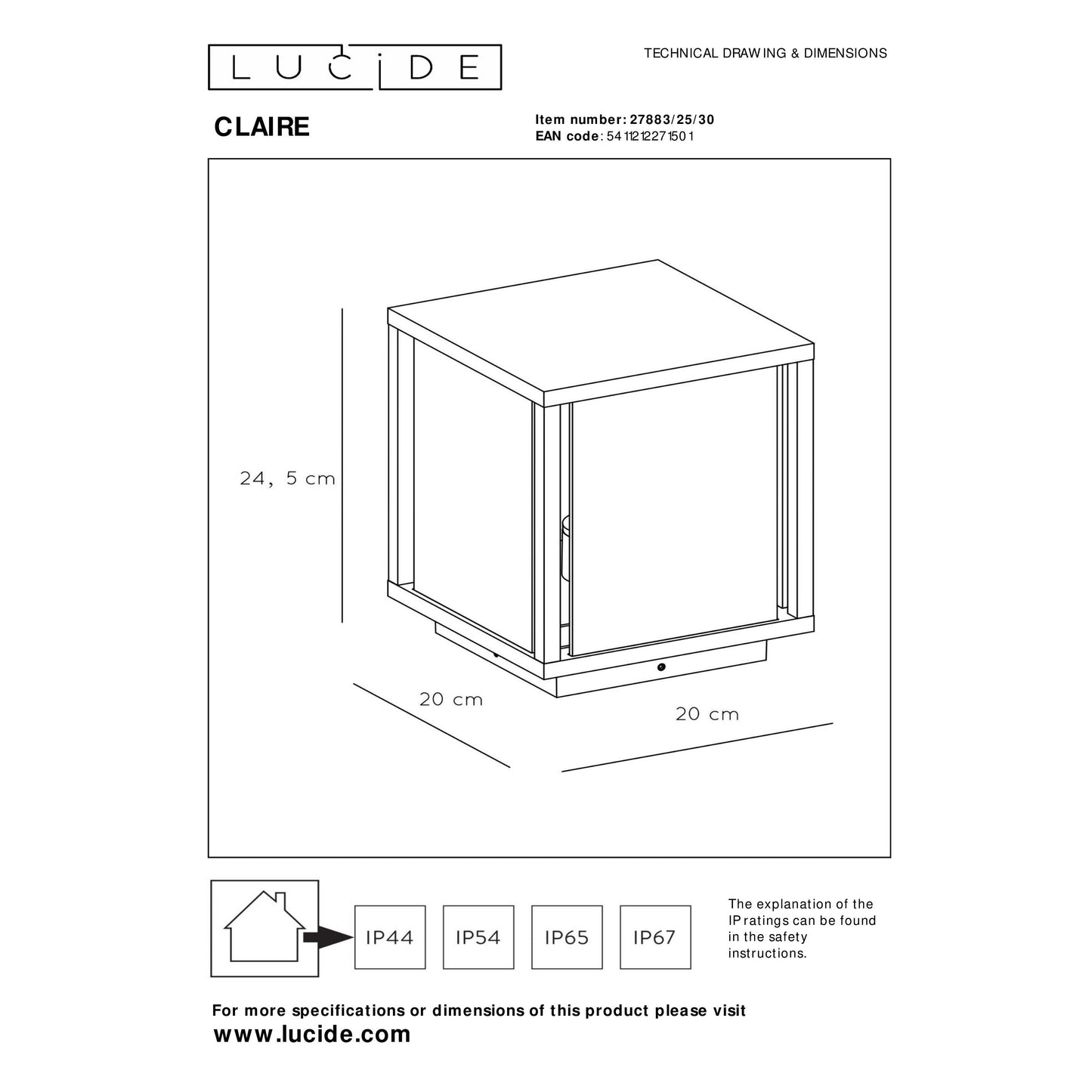 Lucide CLAIRE - Bollard light - 1x E27 - IP54 - Anthracite