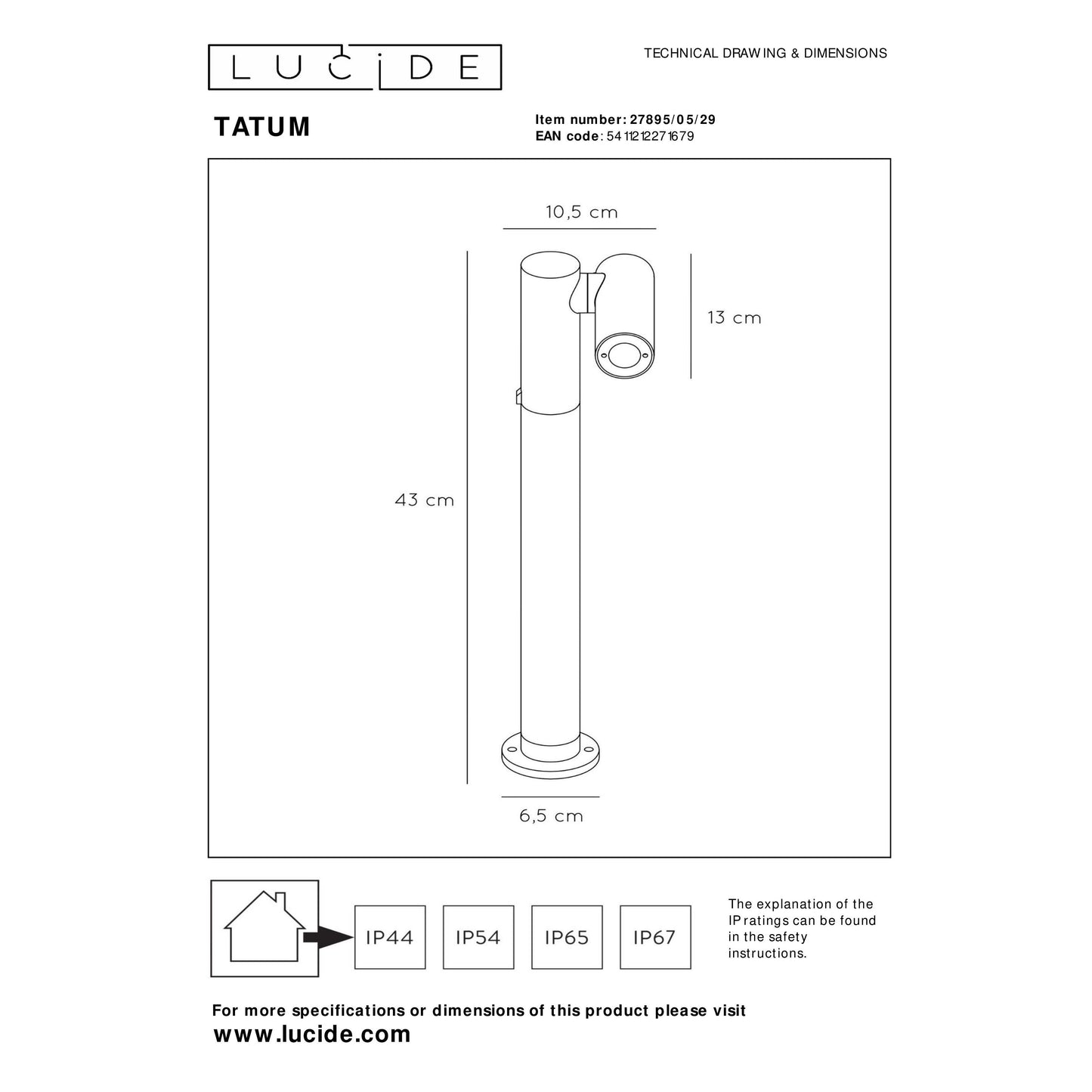 Lucide TATUM - Bollard light - LED - 1x5W 3000K - IP65 - Anthracite
