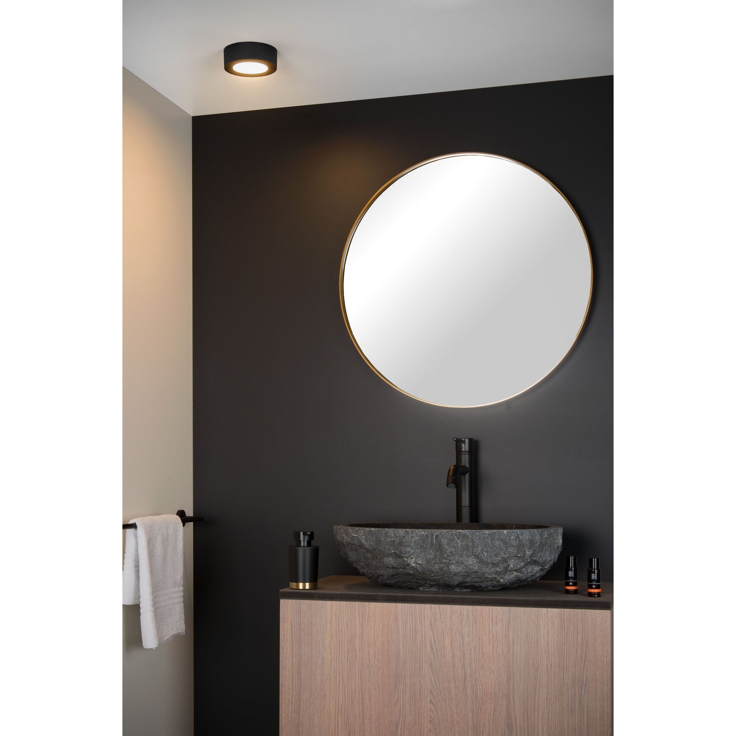 Lucide BRICE-LED - Flush ceiling light Bathroom - Ø 11,7 cm - LED Dim. - 1x8W 3000K - IP44 - Black