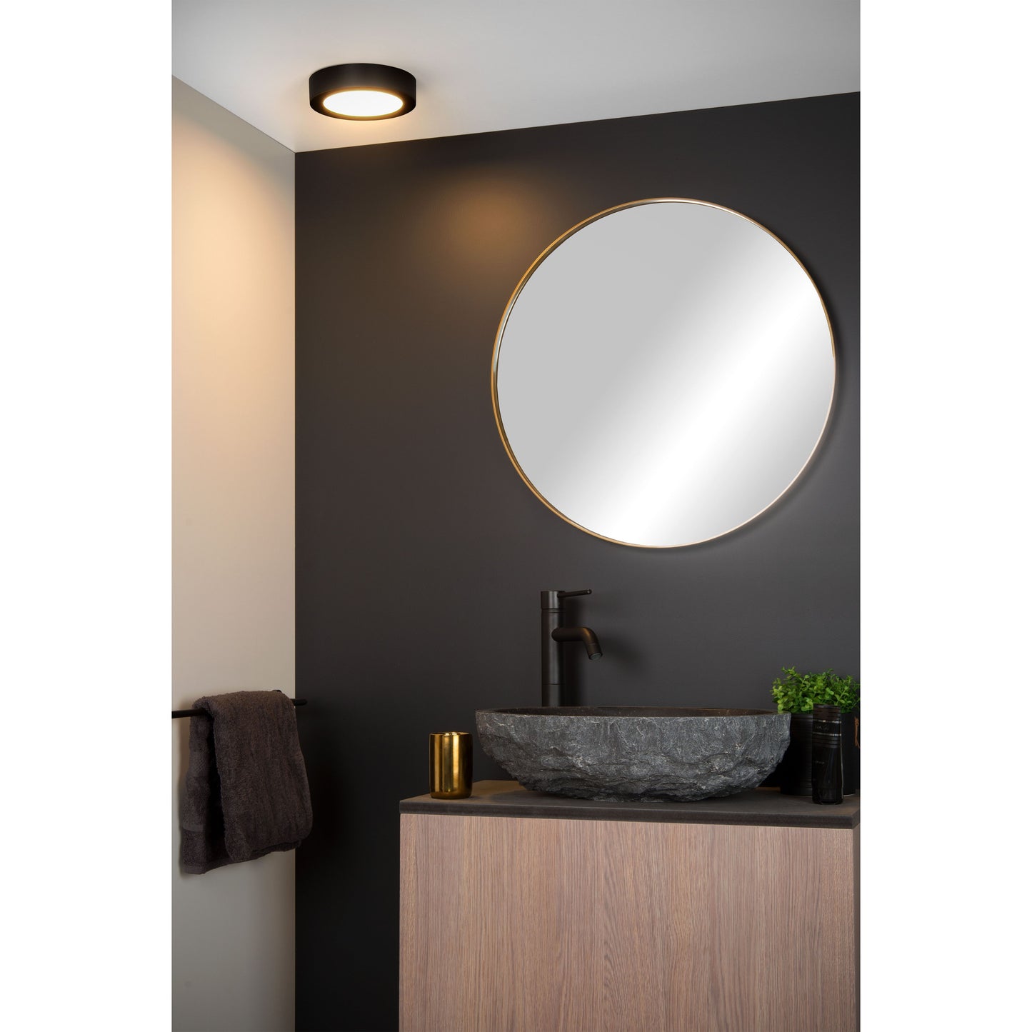 Lucide BRICE-LED - Flush ceiling light Bathroom - Ø 18 cm - LED Dim. - 1x12W 3000K - IP44 - Black