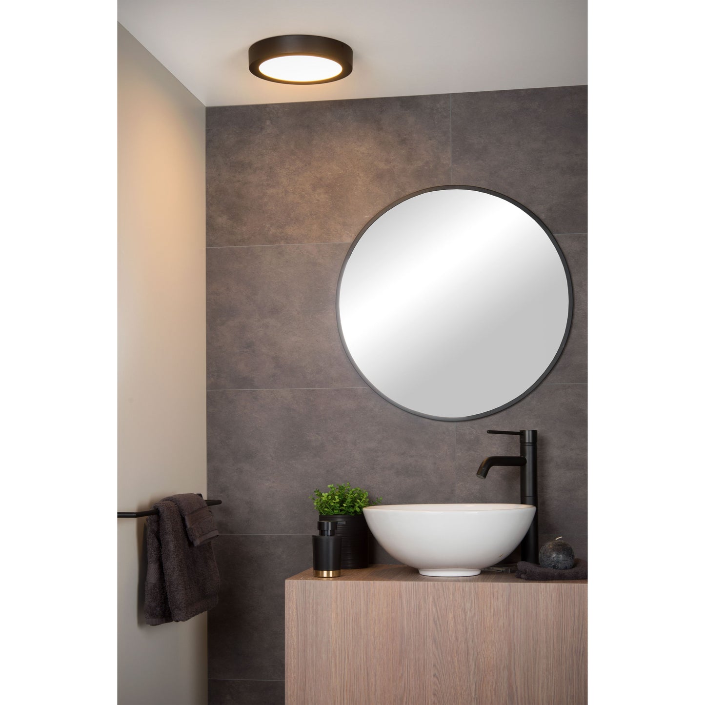 Lucide BRICE-LED - Flush ceiling light Bathroom - Ø 24 cm - LED Dim. - 1x15W 3000K - IP44 - Black