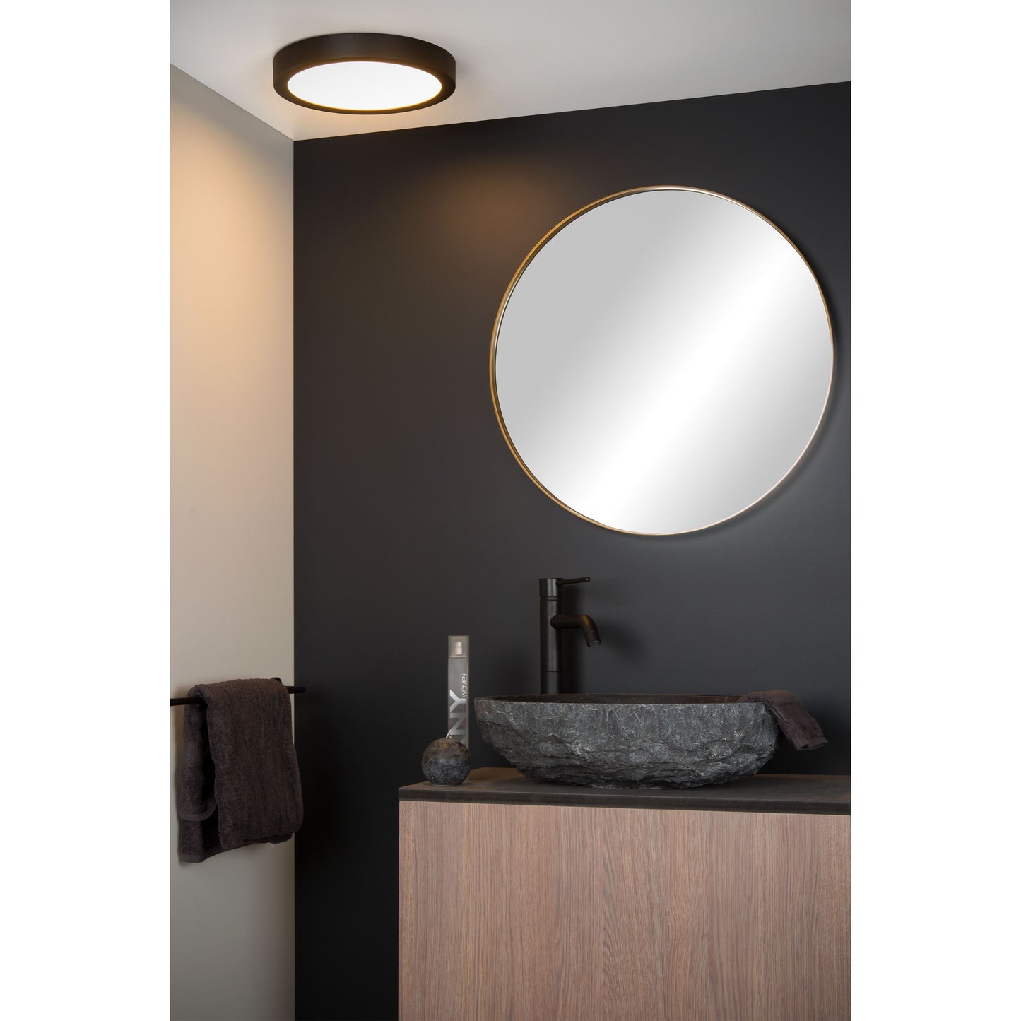 Lucide BRICE-LED - Flush ceiling light Bathroom - Ø 30 cm - LED Dim. - 1x30W 3000K - IP44 - Black