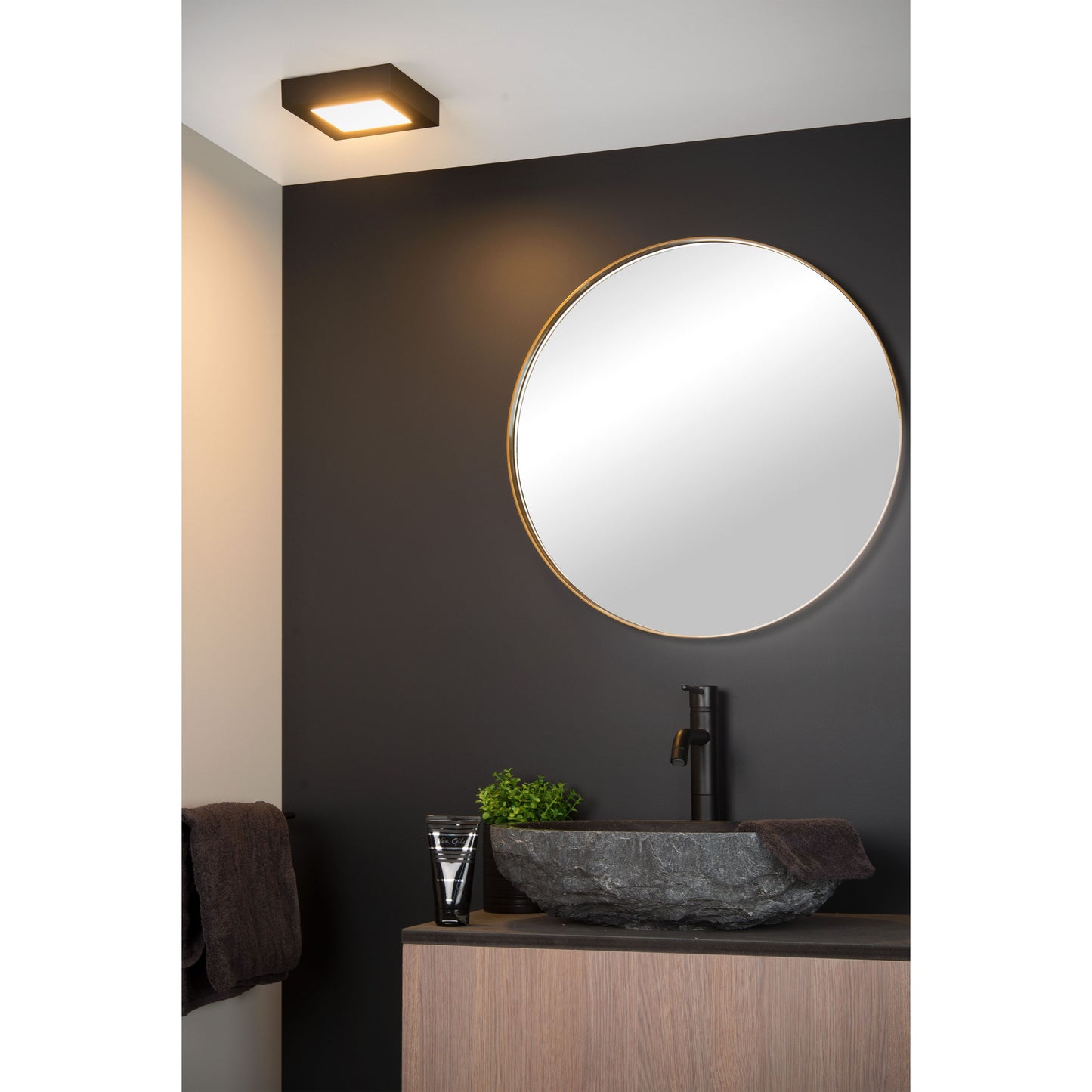 Lucide BRICE-LED - Flush ceiling light Bathroom - LED Dim. - 1x15W 3000K - IP44 - Black