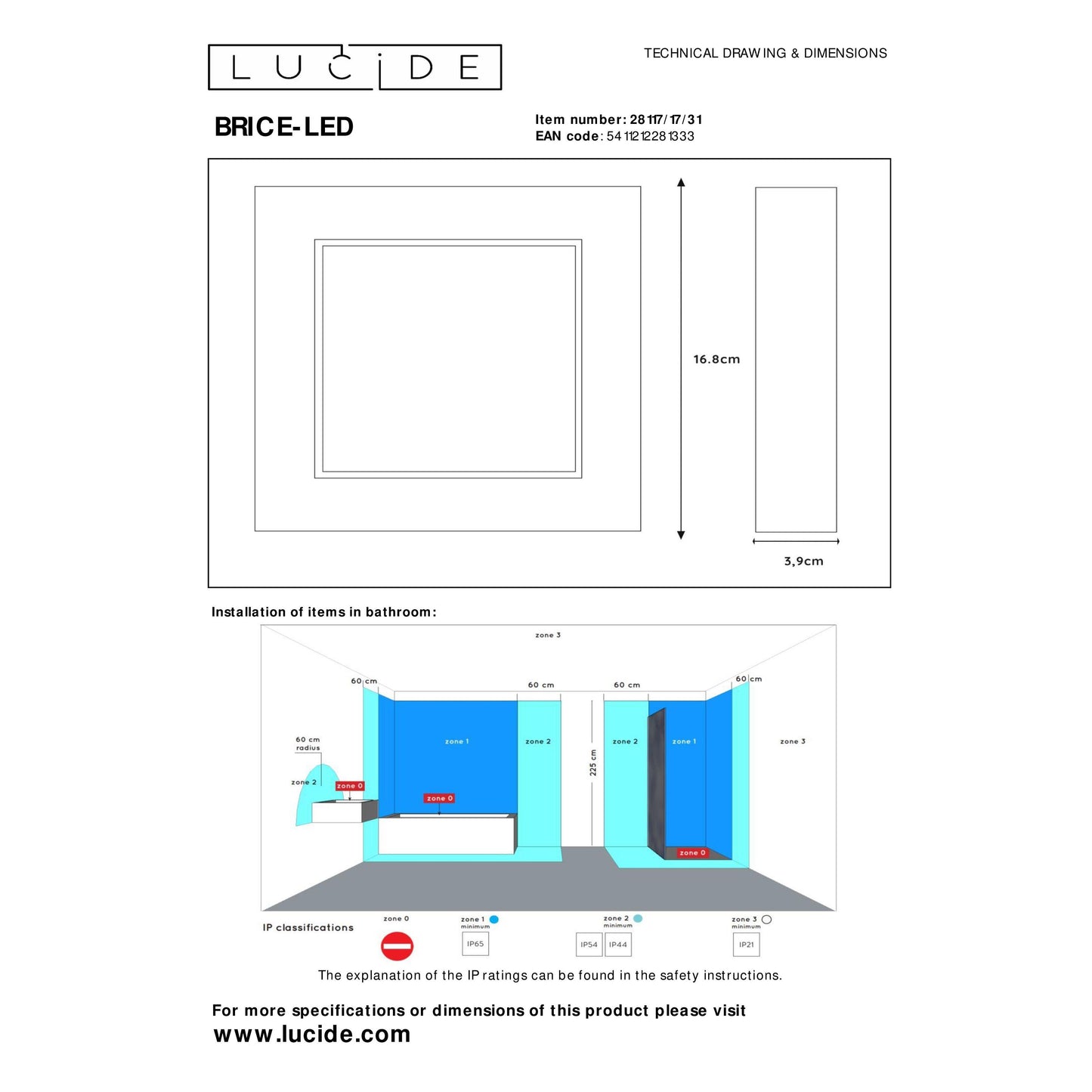 Lucide BRICE-LED - Flush ceiling light Bathroom - LED Dim. - 1x15W 3000K - IP44 - White
