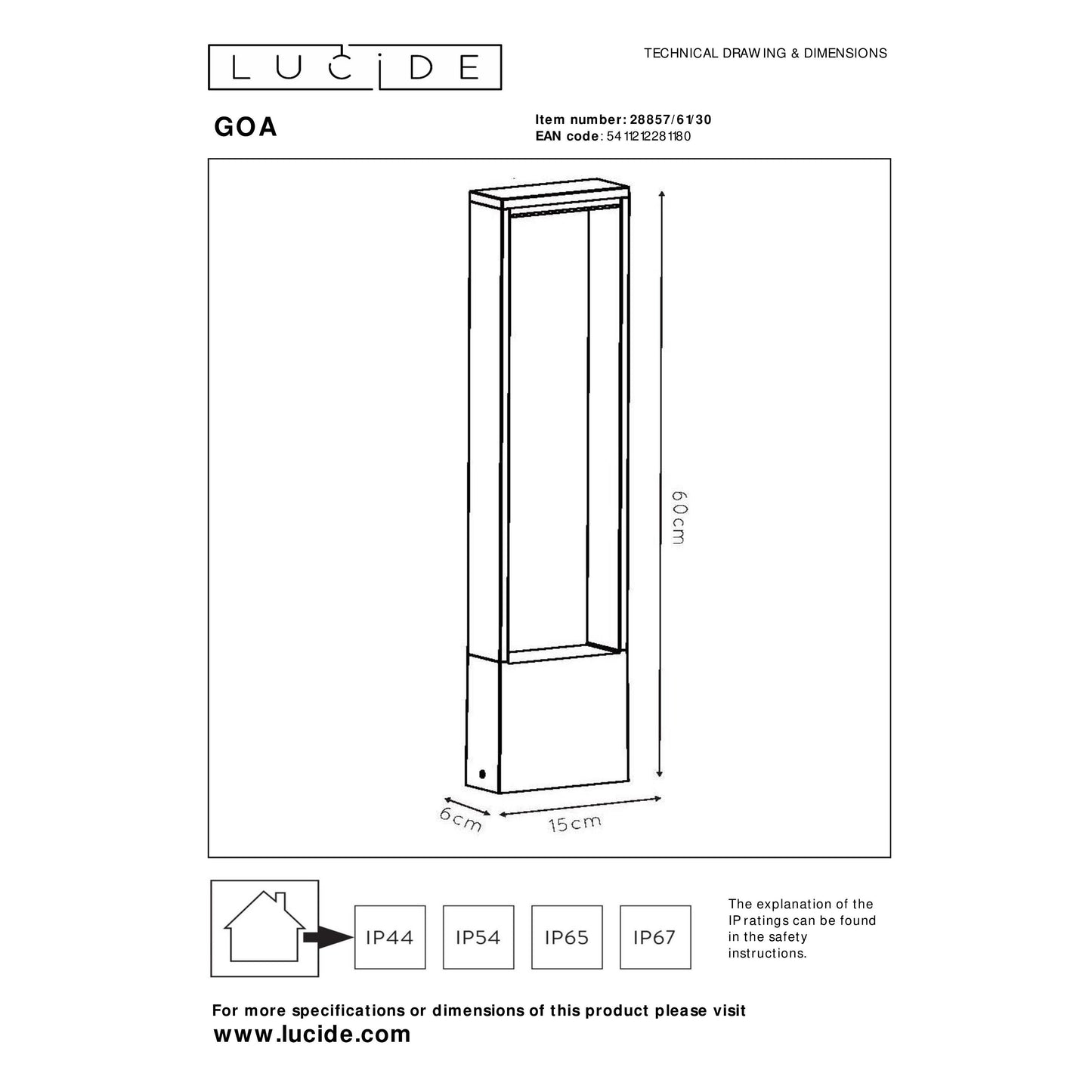 Lucide GOA - Bollard light - LED - 1x10W 3000K - IP54 - Anthracite