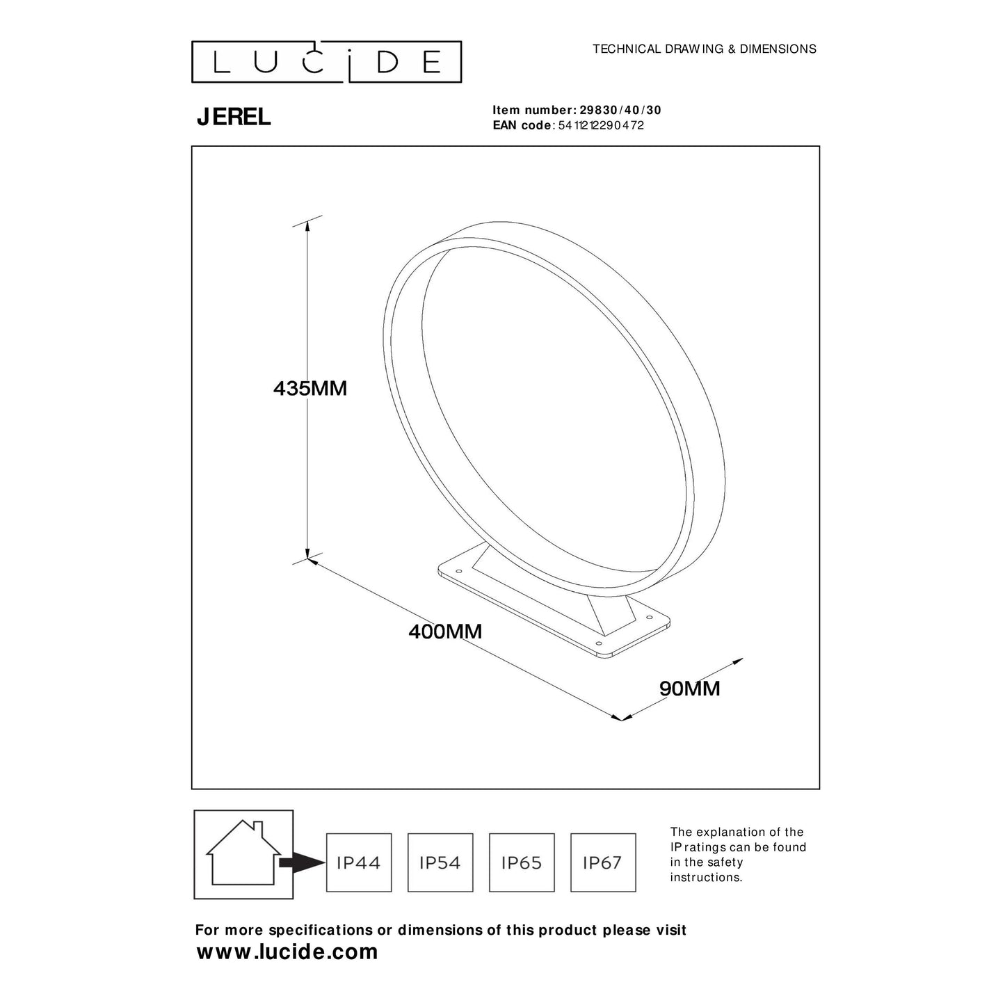 Lucide JEREL - Bollard light - LED - 1x5W 3000K - IP54 - Black