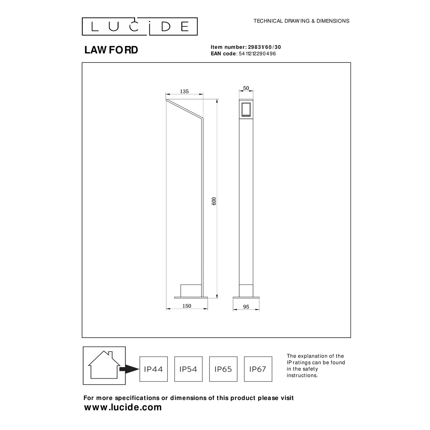 Lucide LAWFORD - Bollard light - LED - 1x 6W 3000K - IP54 - Black