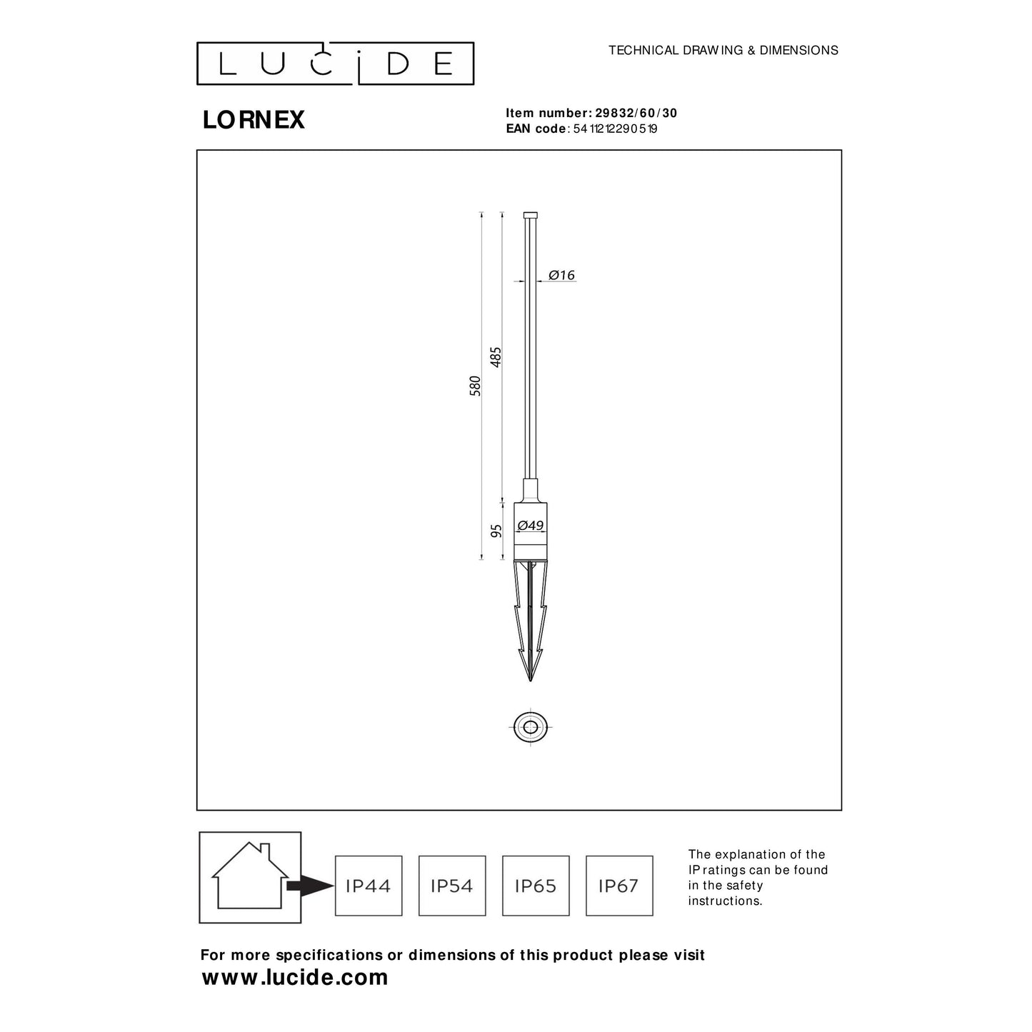 Lucide LORNEX - Garden spotlight - LED - 1x6W 3000K - IP54 - Black