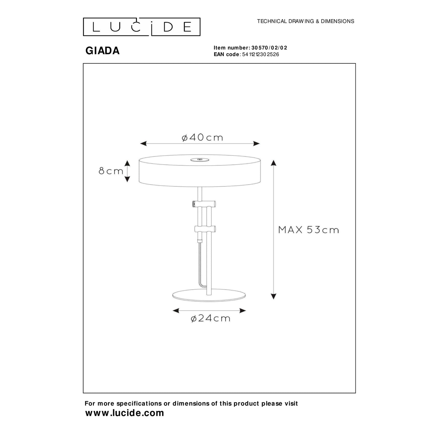 Lucide GIADA - Table lamp - Ø 40 cm - 2xE27 - Matt Gold / Brass