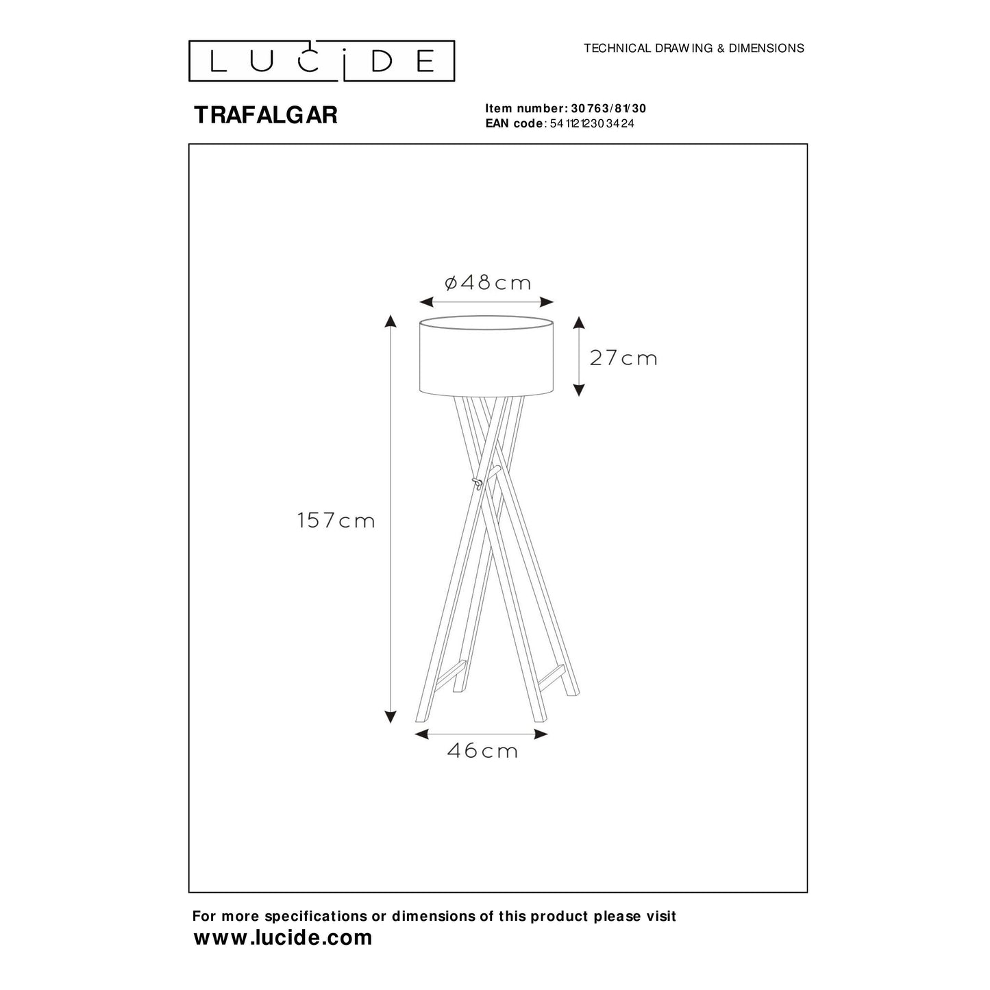 Lucide TRAFALGAR - Floor lamp - 1xE27 - Black
