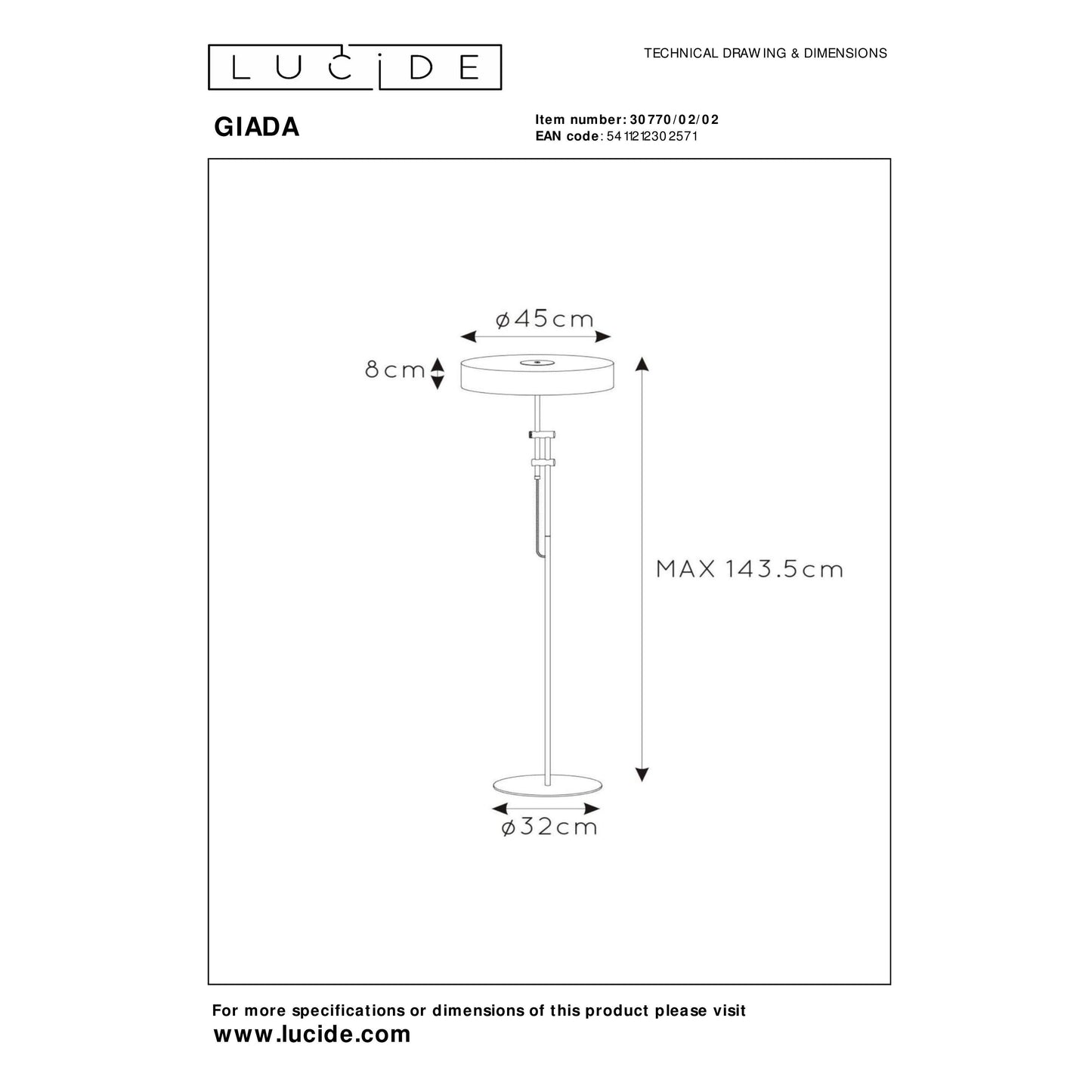 Lucide GIADA - Floor lamp - Ø 45 cm - 2xE27 - Matt Gold / Brass