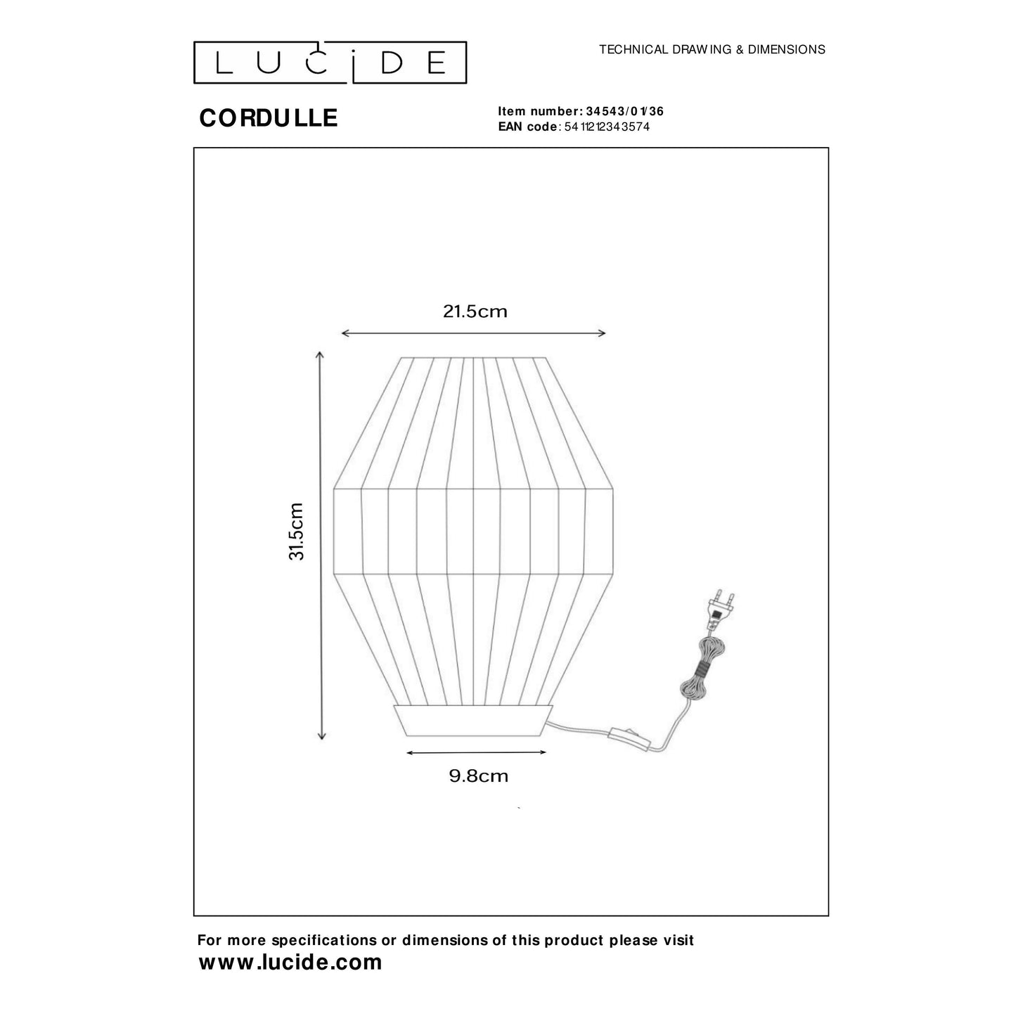 Lucide CORDULLE - Table lamp - 1xE27 - Grey