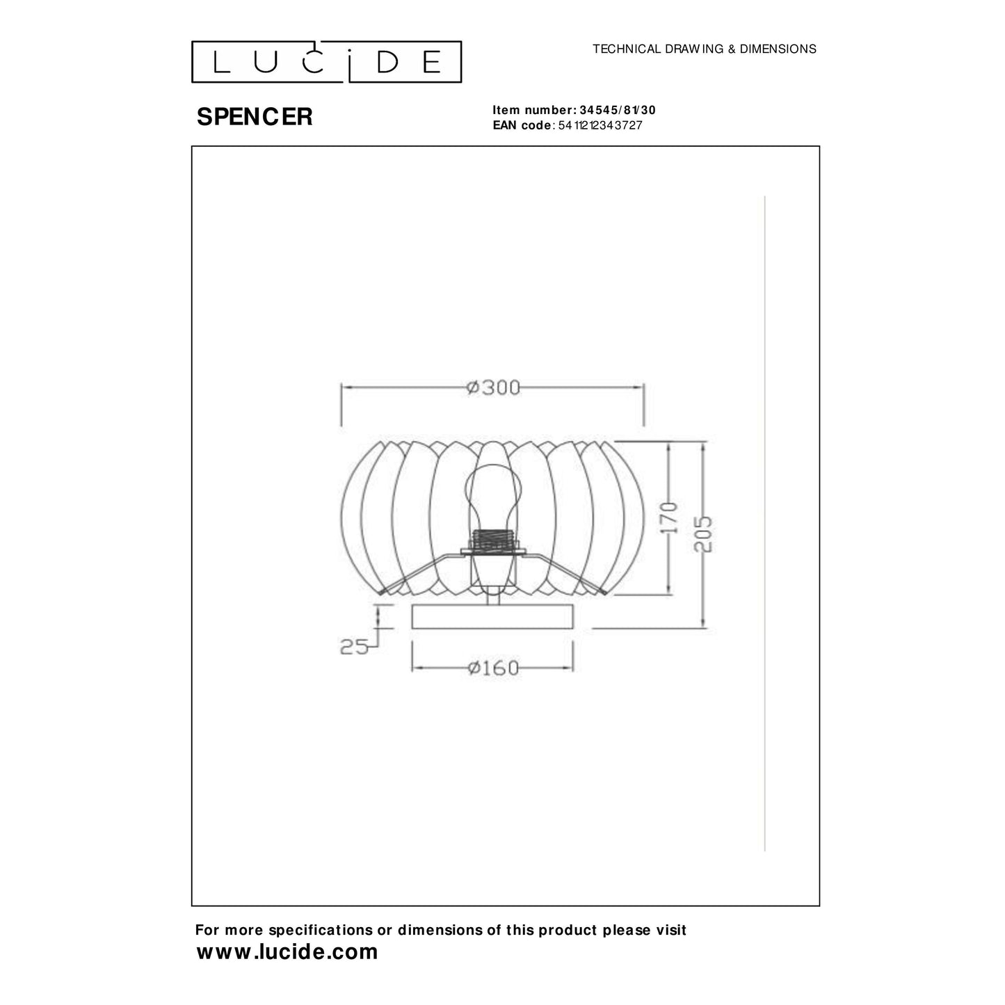 Lucide SPENCER - Table lamp - Ø 30 cm - 1xE27 - Black