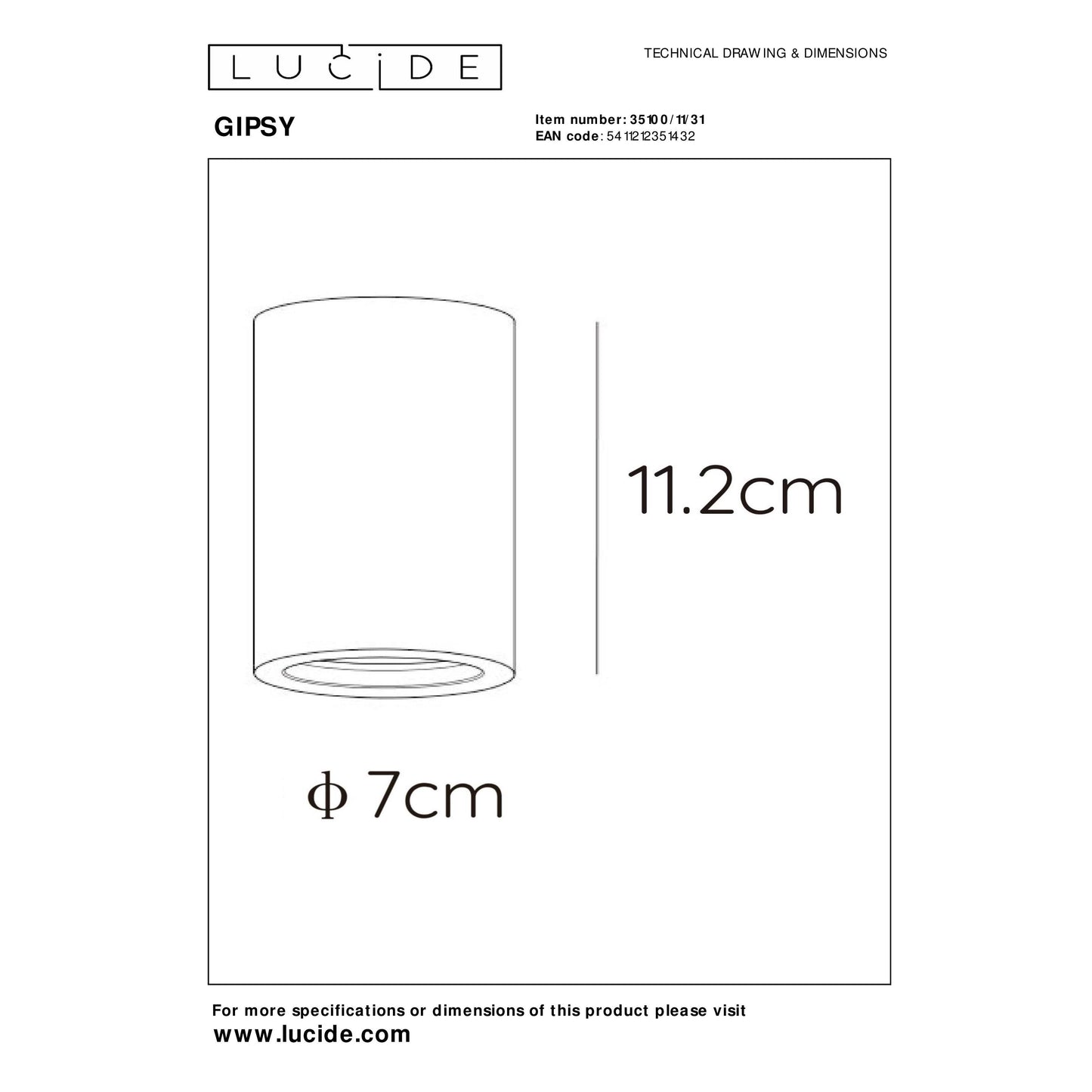 Lucide GIPSY - Ceiling spotlight - Ø 7 cm - 1x GU10 - White