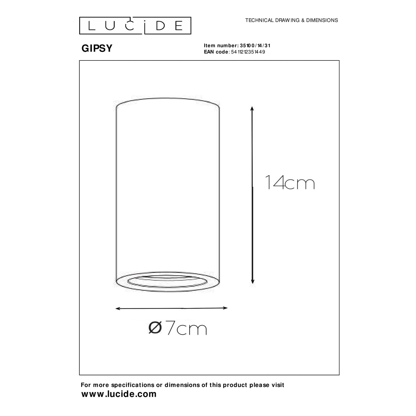 Lucide GIPSY - Ceiling spotlight - Ø 7 cm - 1x GU10 White
