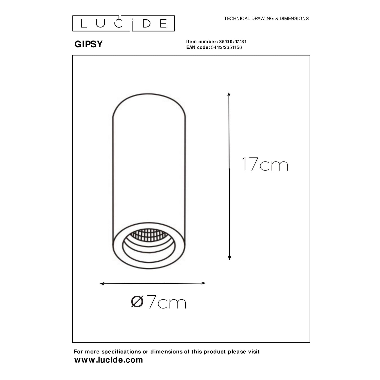 Lucide GIPSY - Ceiling spotlight - Ø 7 cm - 1xGU10 - White