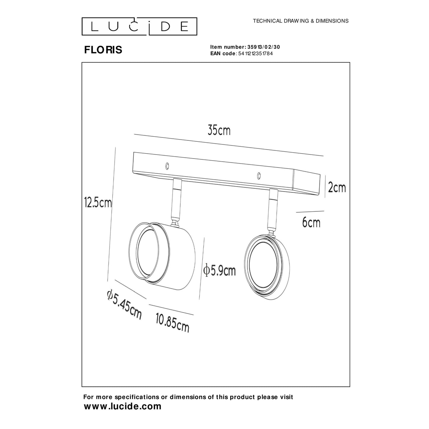 Lucide FLORIS - Ceiling spotlight - 2xGU10 - Black