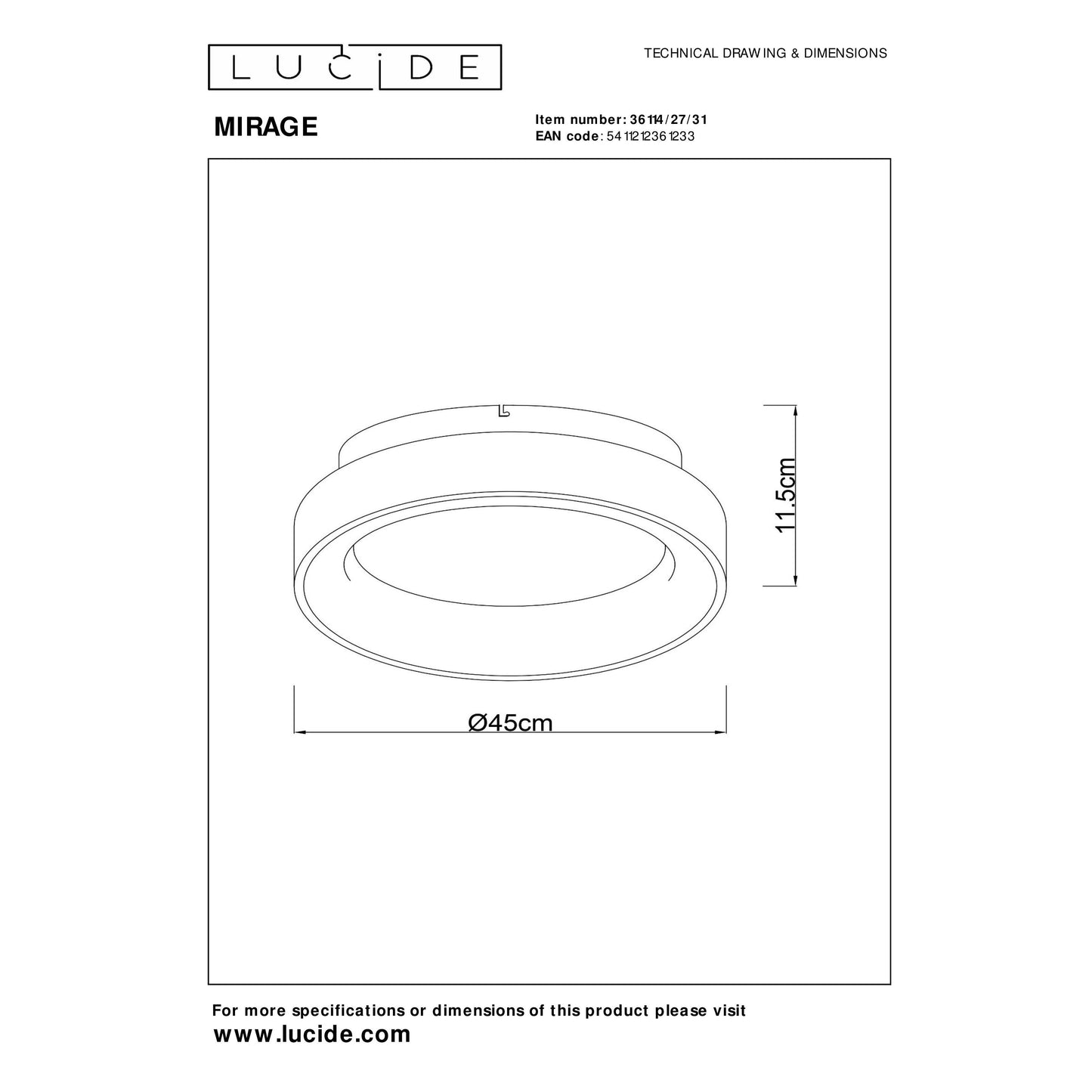 Lucide MIRAGE - Flush ceiling light - Ø 45 cm - LED Dim. - 1x33W 2700K - White