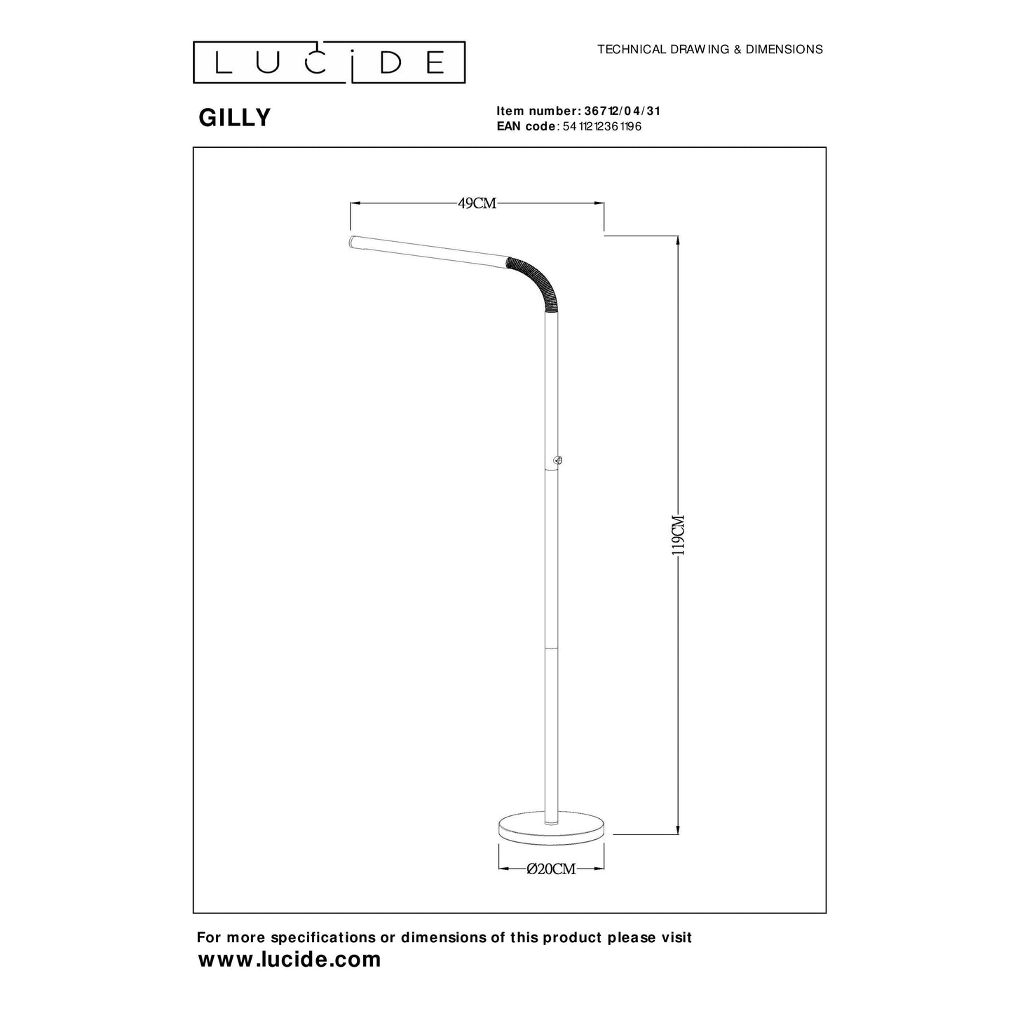 Lucide GILLY - Rechargeable Floor reading lamp - Battery pack/batteries - LED Dim. - 1x3W 2700K - White