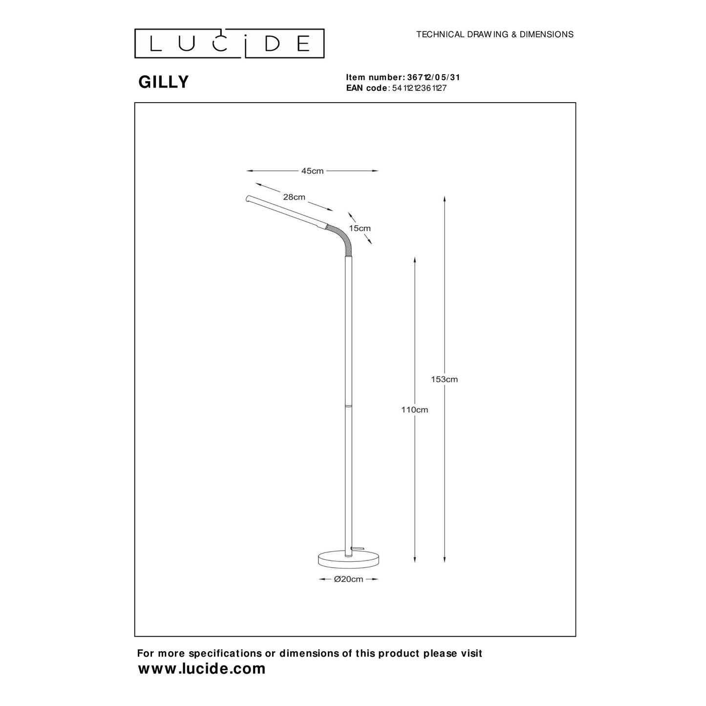 Lucide GILLY - Floor reading lamp - LED - 1x6W 2700K - White