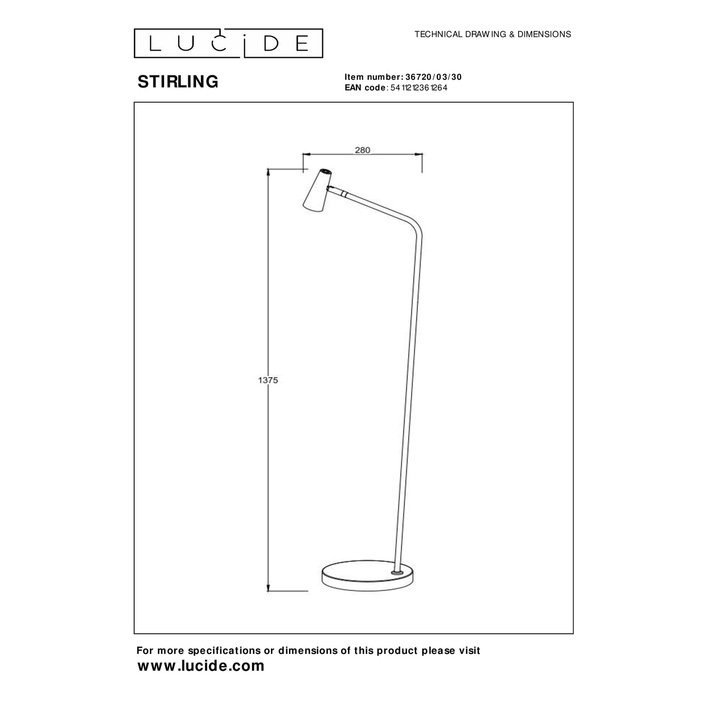 Lucide STIRLING - Rechargeable Floor lamp - Battery pack/batteries - LED Dim. - 1x3W 2700K - 3 StepDim - Black