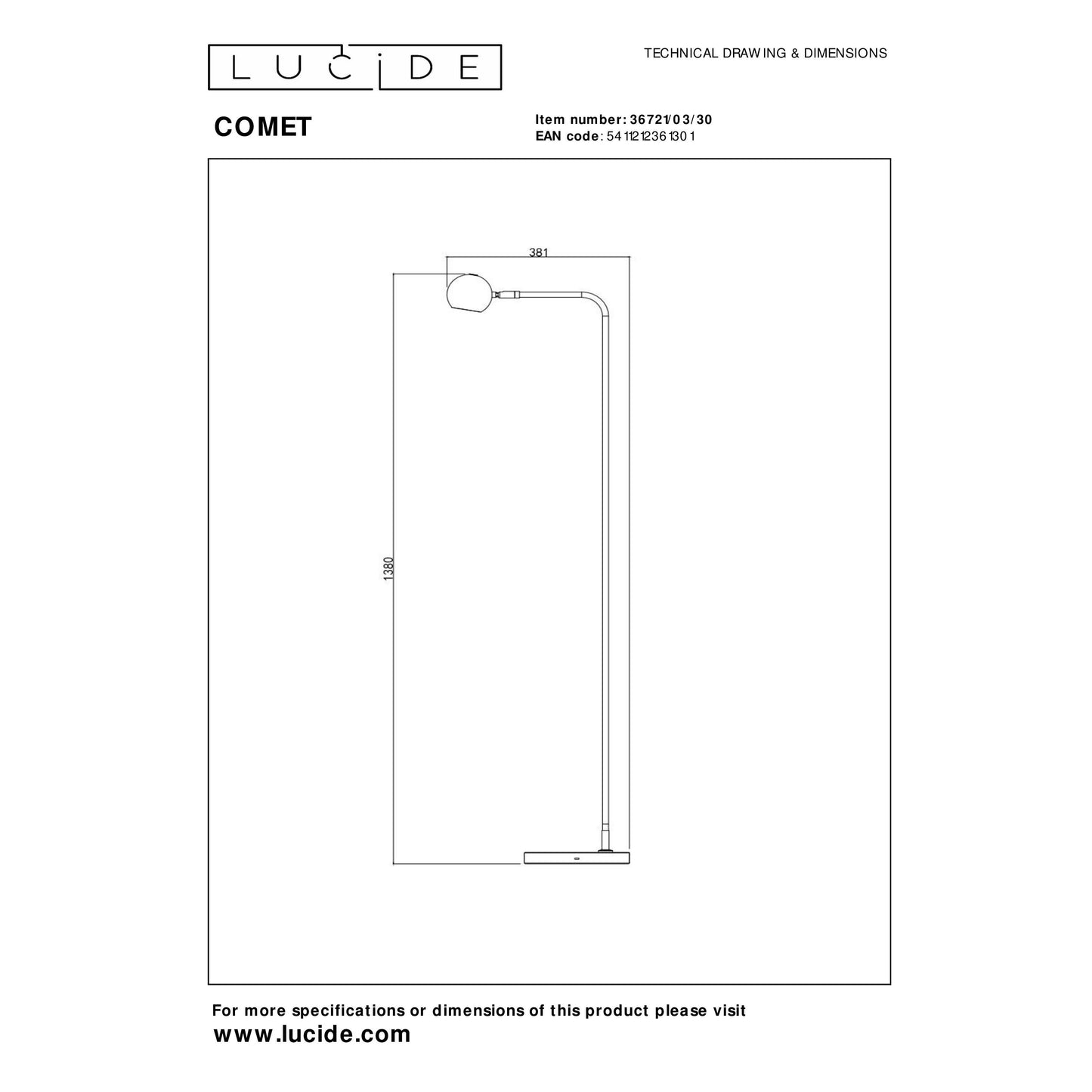Lucide COMET - Rechargeable Floor lamp - Battery pack/batteries - LED Dim. - 1x3W 2700K - 3 StepDim - Black
