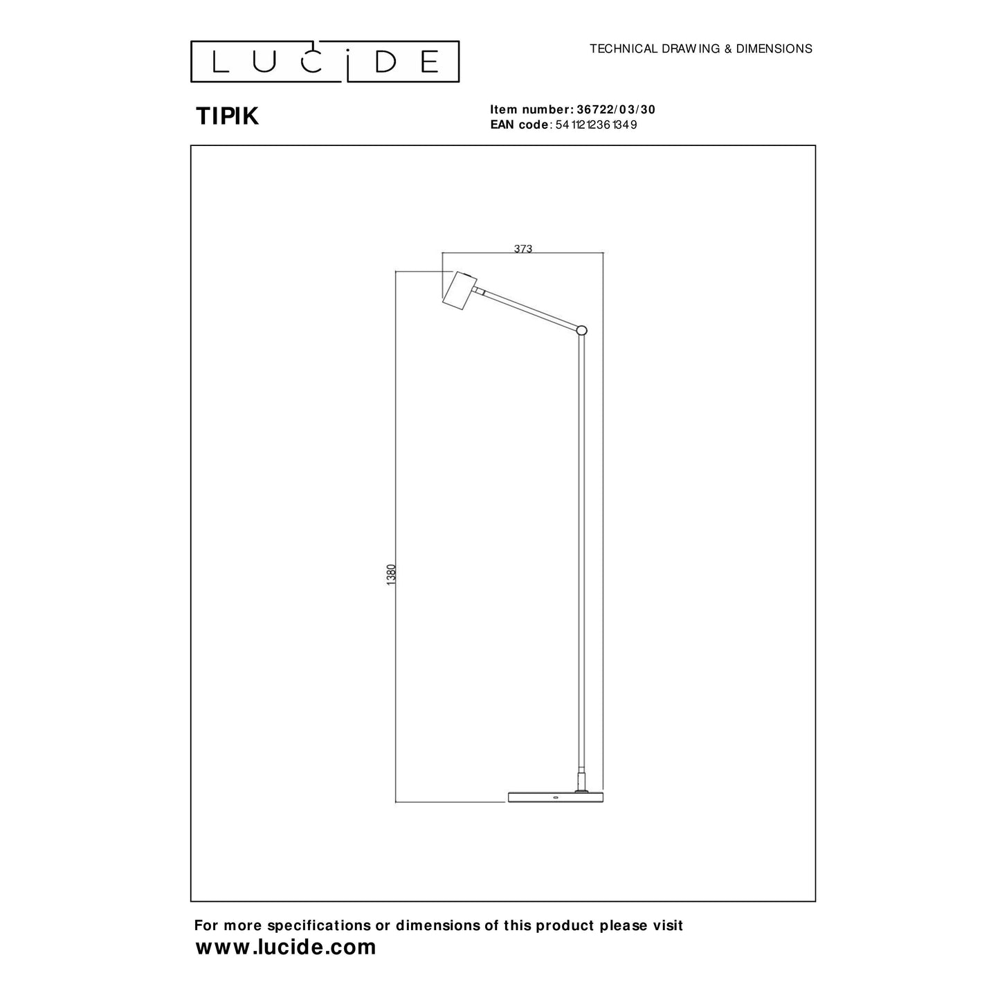 Lucide TIPIK - Rechargeable Floor lamp - Battery pack/batteries - LED Dim. - 1x3W 2700K - 3 StepDim - Black