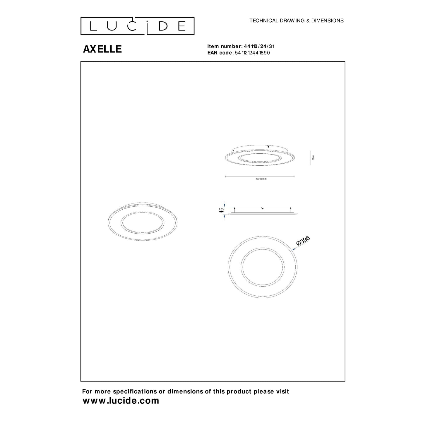 Lucide AXELLE - Flush ceiling light - Ø 39,6 cm - LED Dim. - 1x24W 2700K - 3 StepDim - White