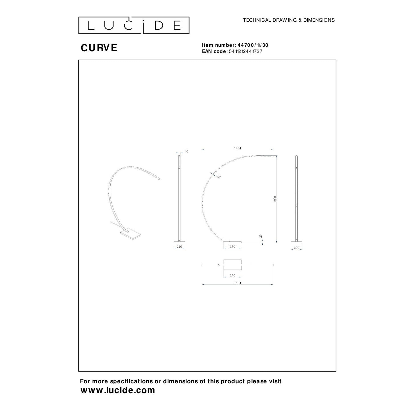 Lucide CURVE - Arc floor lamp - LED Dim. - 1x15W 2700K - Black