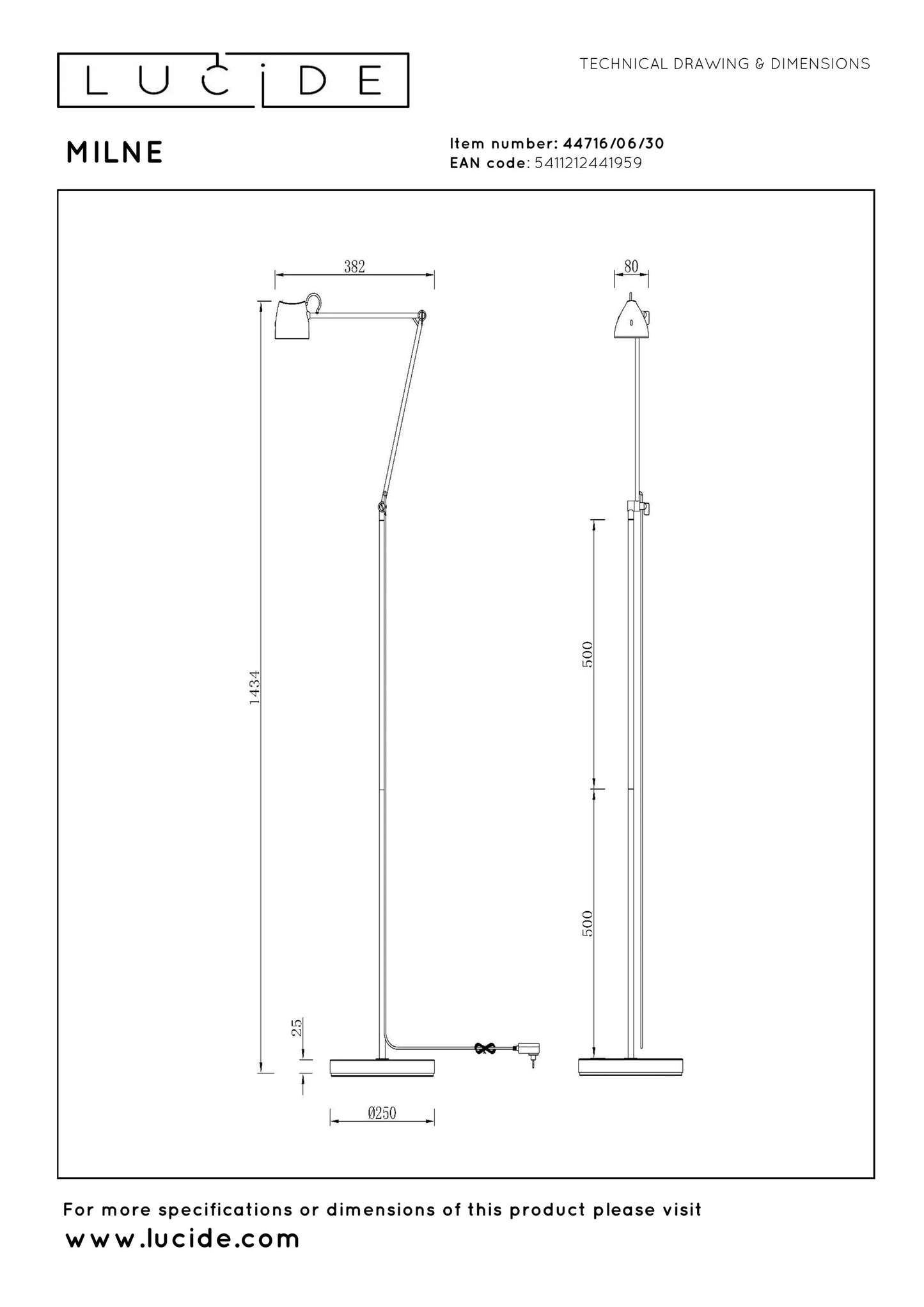 Lucide MILNE - Floor lamp - LED Dim. - 1x8W 2700K - Black