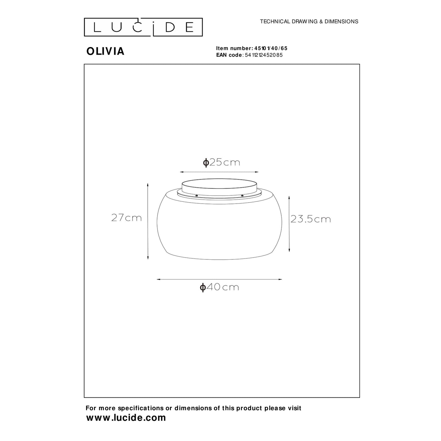 Lucide OLIVIA - Flush ceiling light - Ø 40 cm - 3xE27 - Smoke Grey