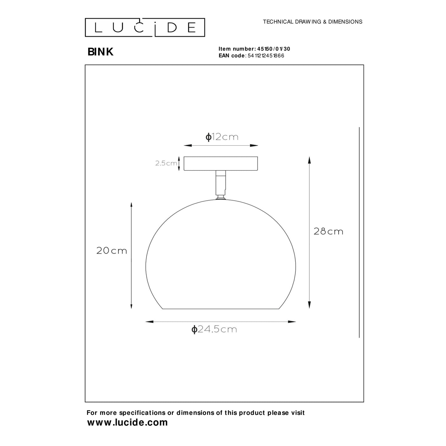 Lucide BINK - Flush ceiling light - Ø 24,5 cm - 1xE27 - Black