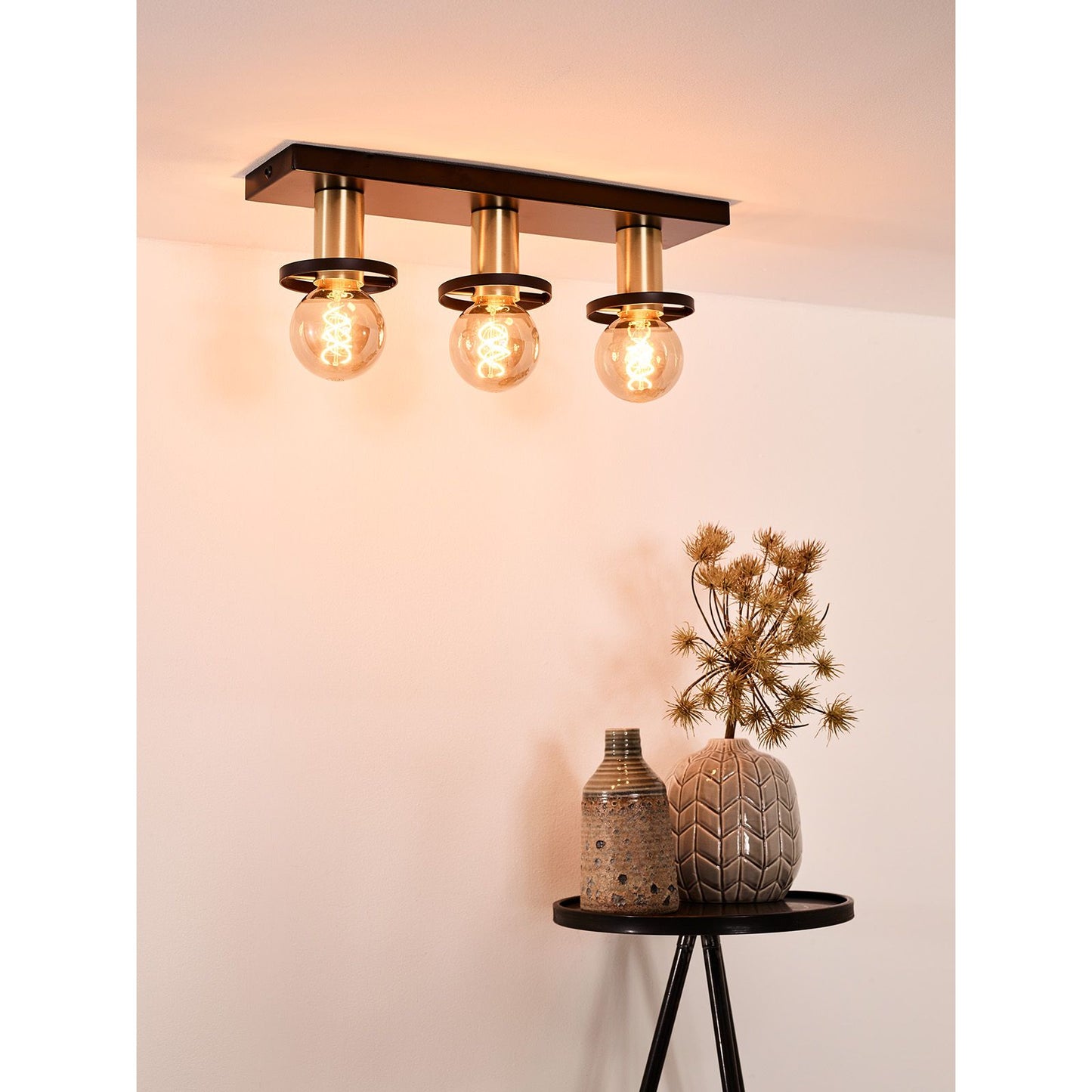 Lucide ANAKA - Flush ceiling light - 3xE27 - Black