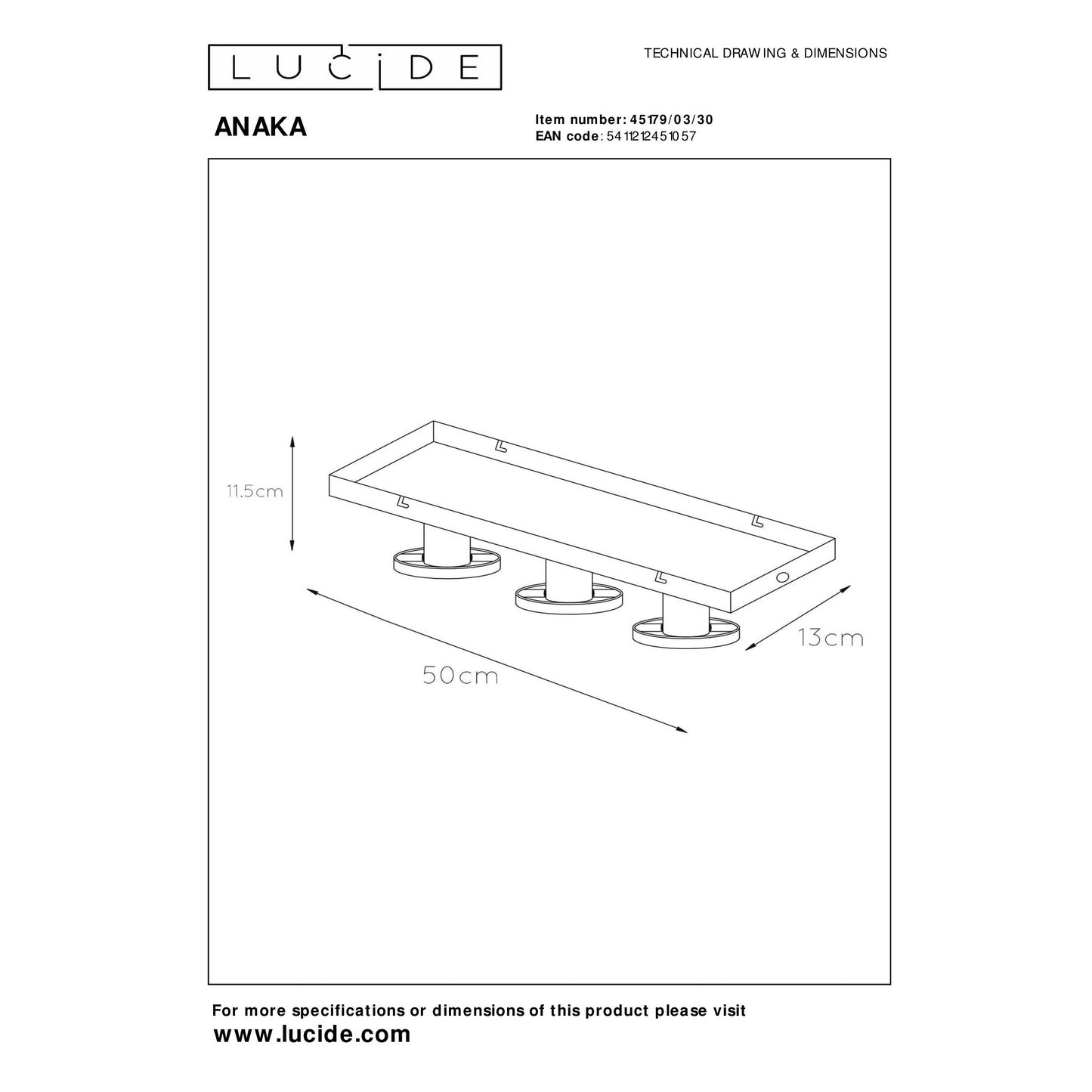 Lucide ANAKA - Flush ceiling light - 3xE27 - Black