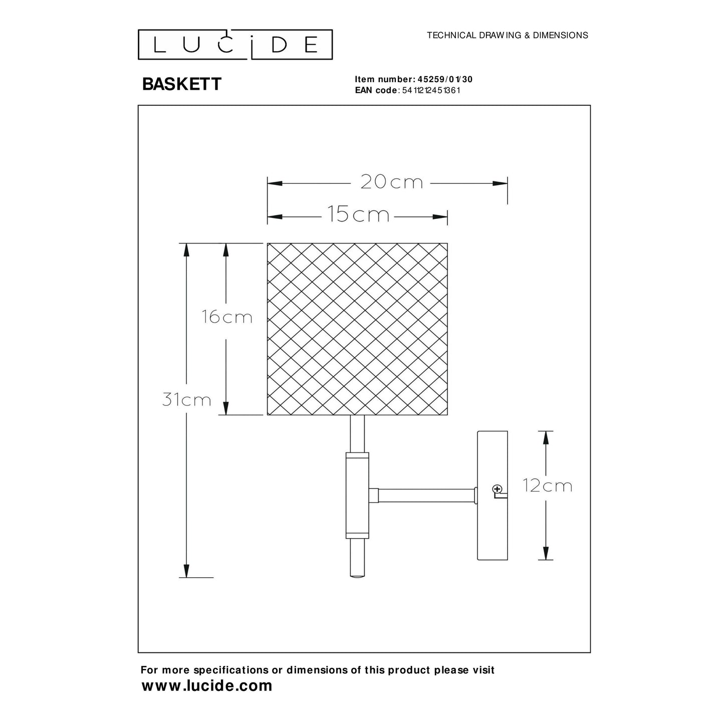Lucide BASKETT - Wall light - 1xE27 - Black