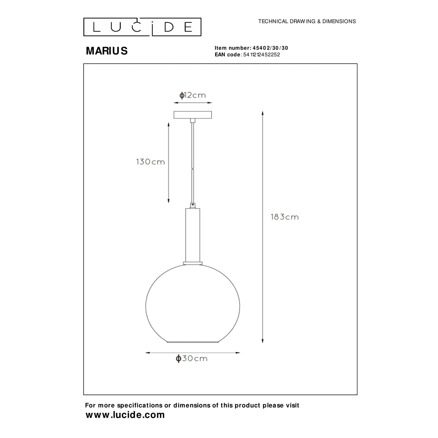 Lucide MARIUS - Pendant light - Ø 30 cm - 1xE27 - Black