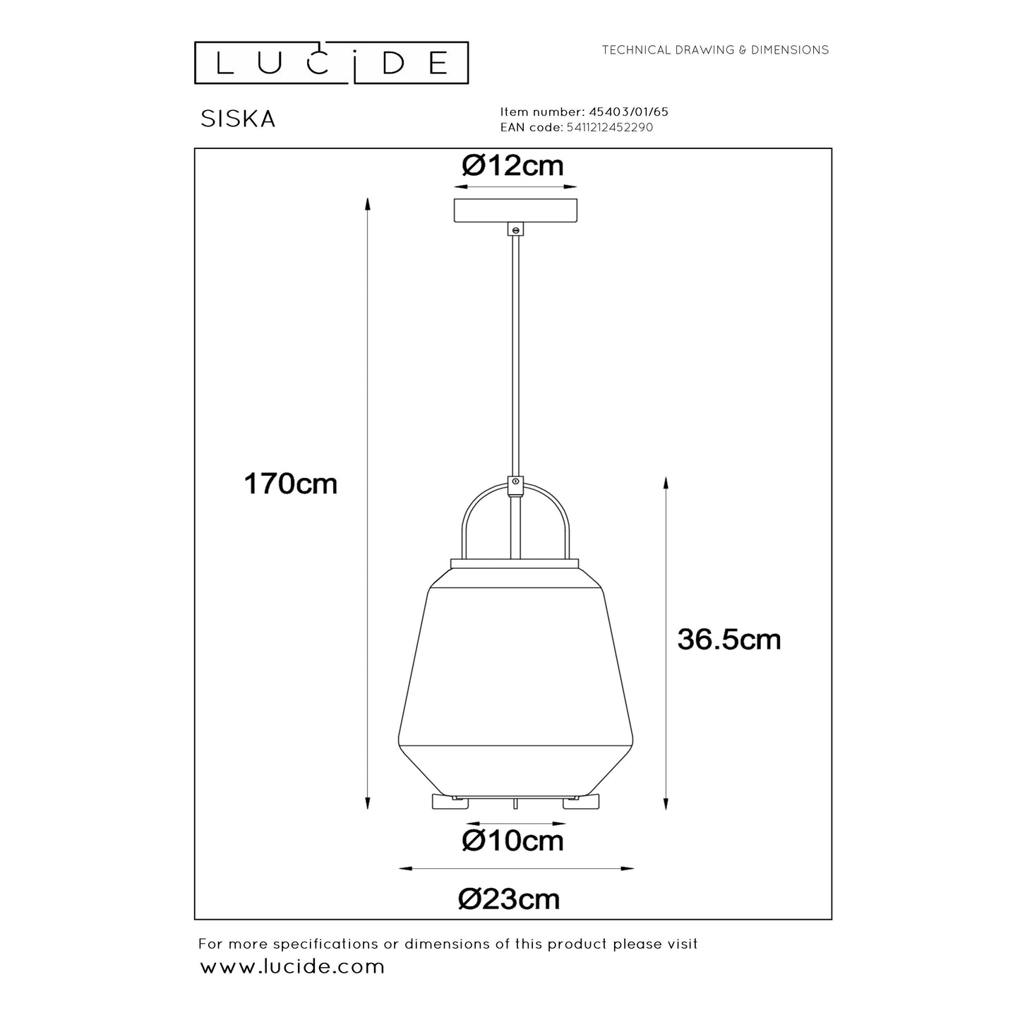 Lucide SISKA - Pendant light - 1x E27 - Smoke Grey