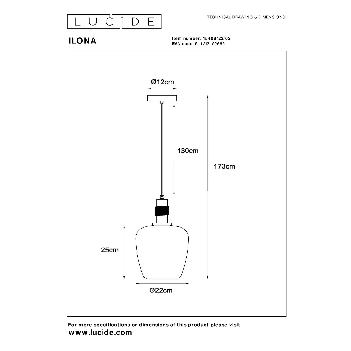 Lucide ILONA - Pendant light - Ø 22 cm - 1xE27 - Amber