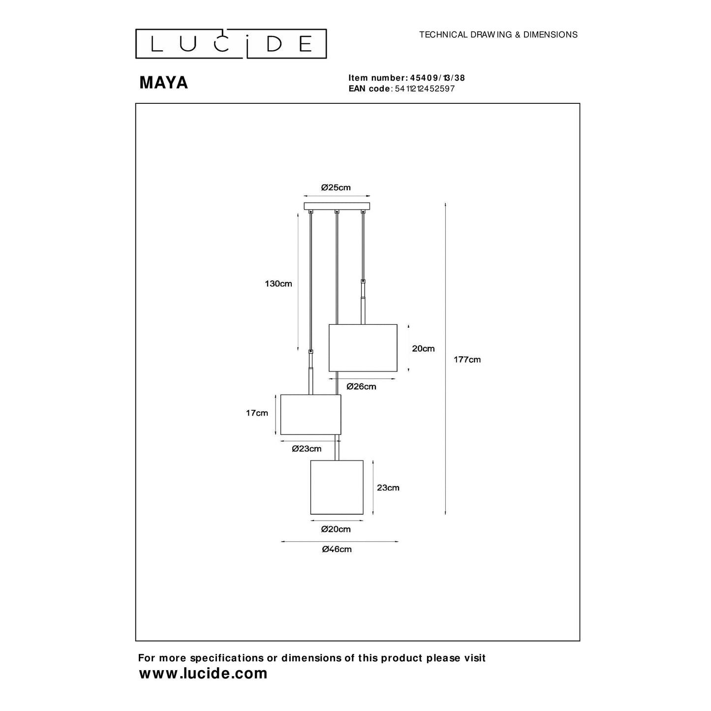 Lucide MAYA - Pendant light - Ø 46 cm - 3xE27 - Cream
