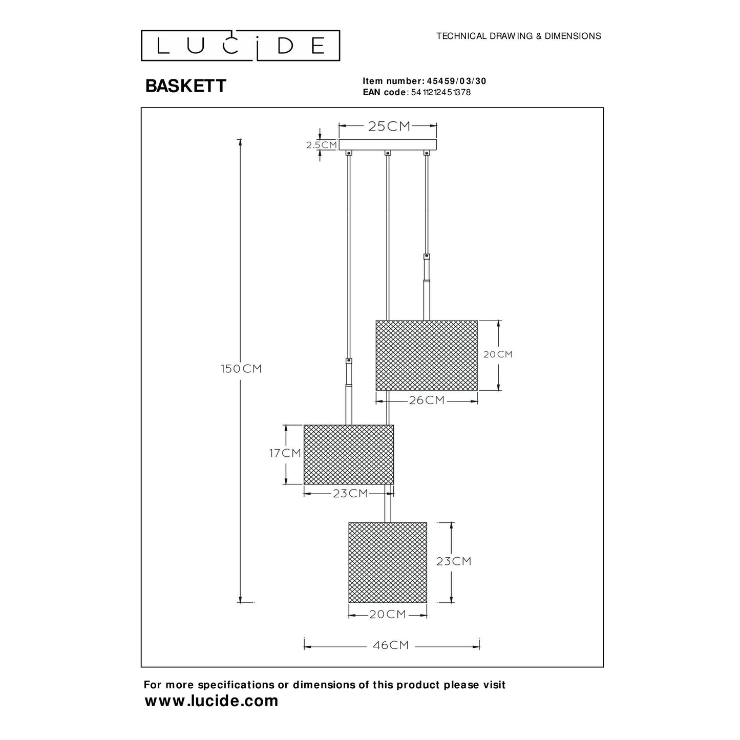Lucide BASKETT - Pendant light - 3xE27 - Black