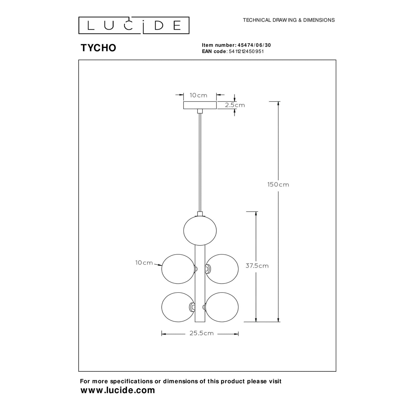 Lucide TYCHO - Pendant light - Ø 25,5 cm - 6xG9 - Black