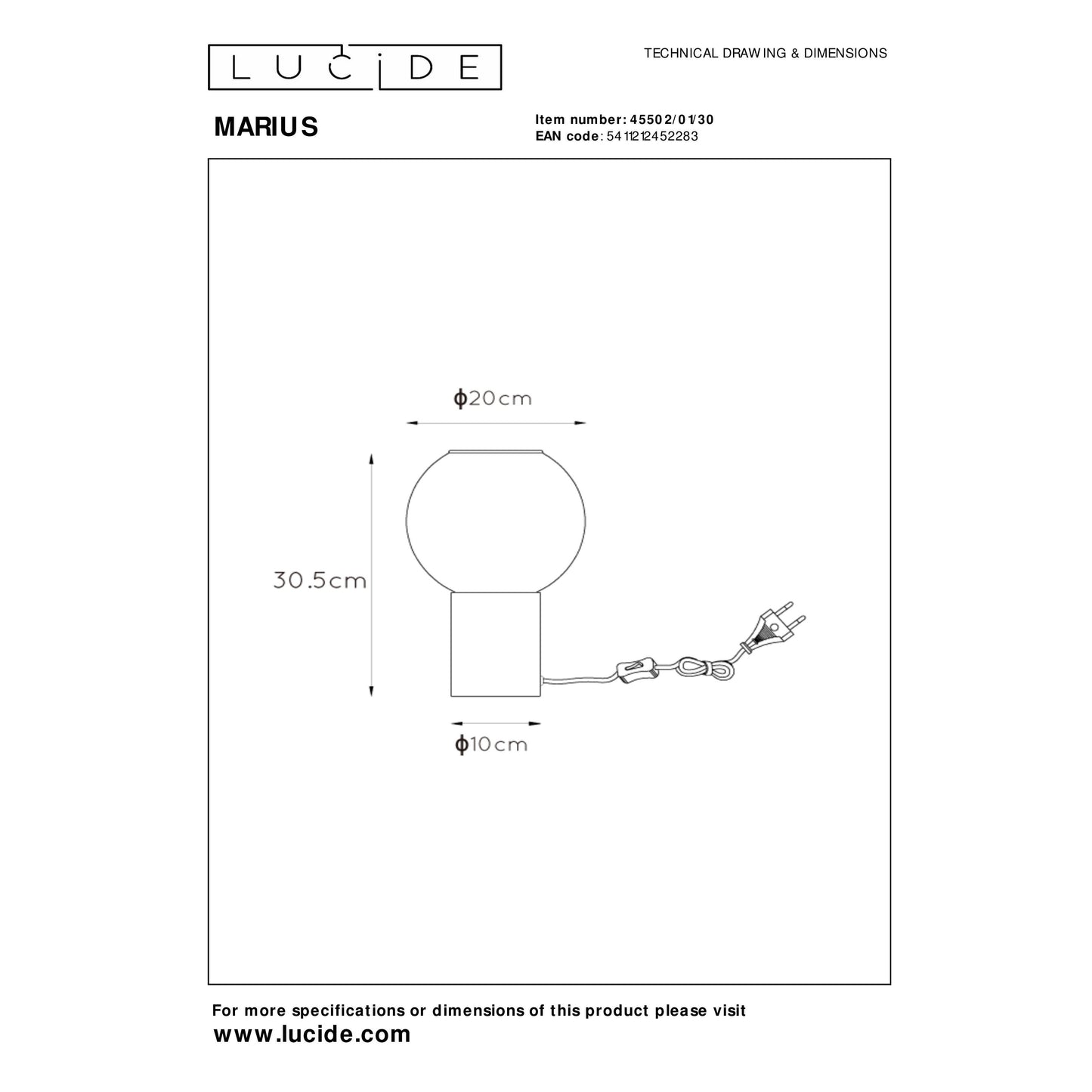 Lucide MARIUS - Table lamp - Ø 20 cm - 1xE27 - Black