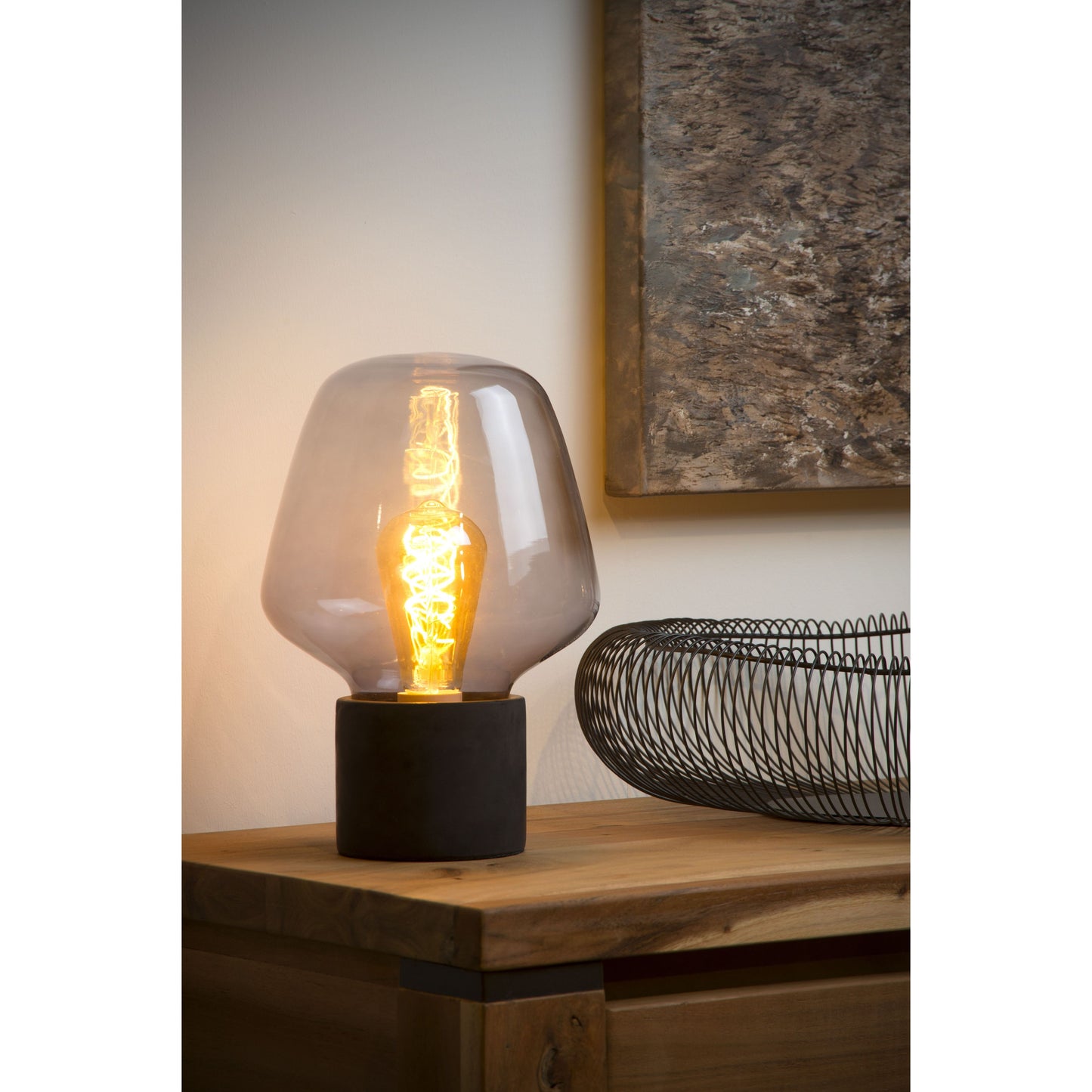 Lucide BECKY - Table lamp - Ø 20 cm - 1xE27 - Smoke Grey