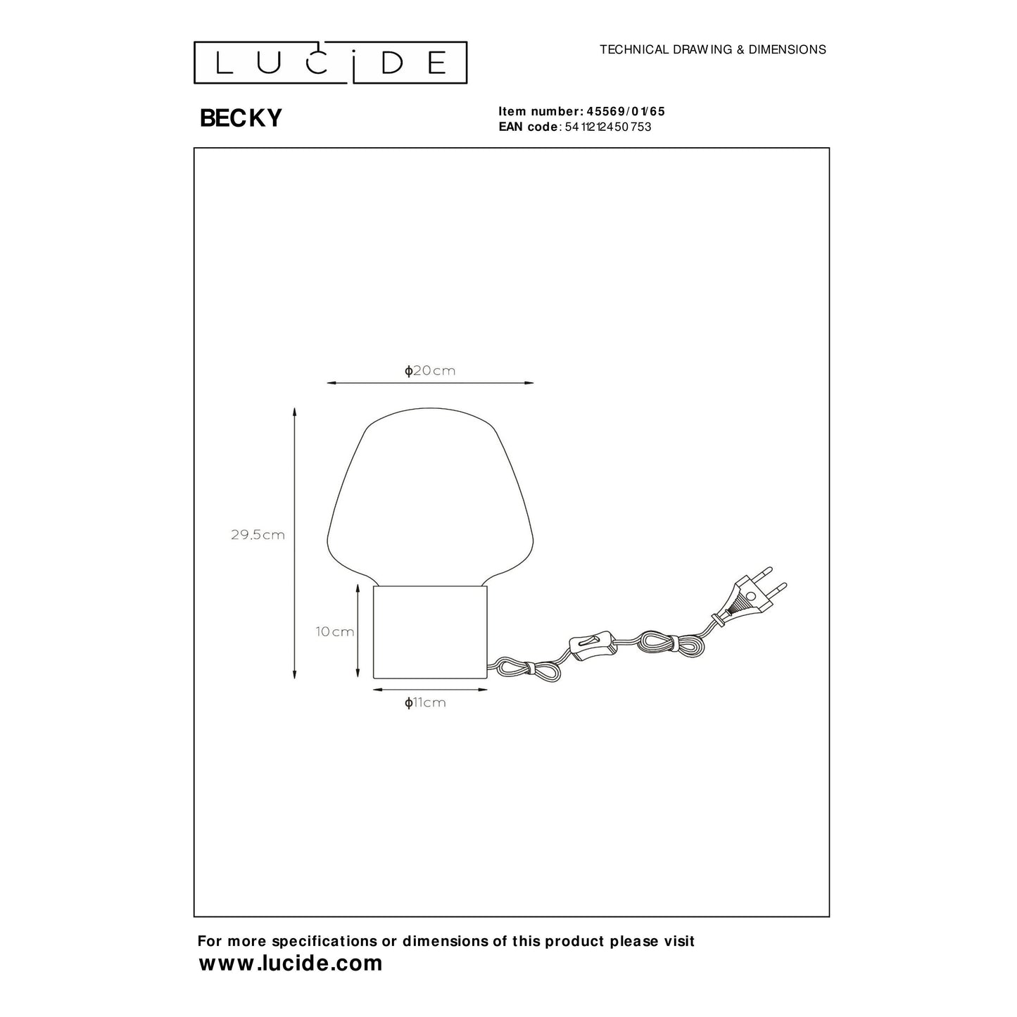 Lucide BECKY - Table lamp - Ø 20 cm - 1xE27 - Smoke Grey