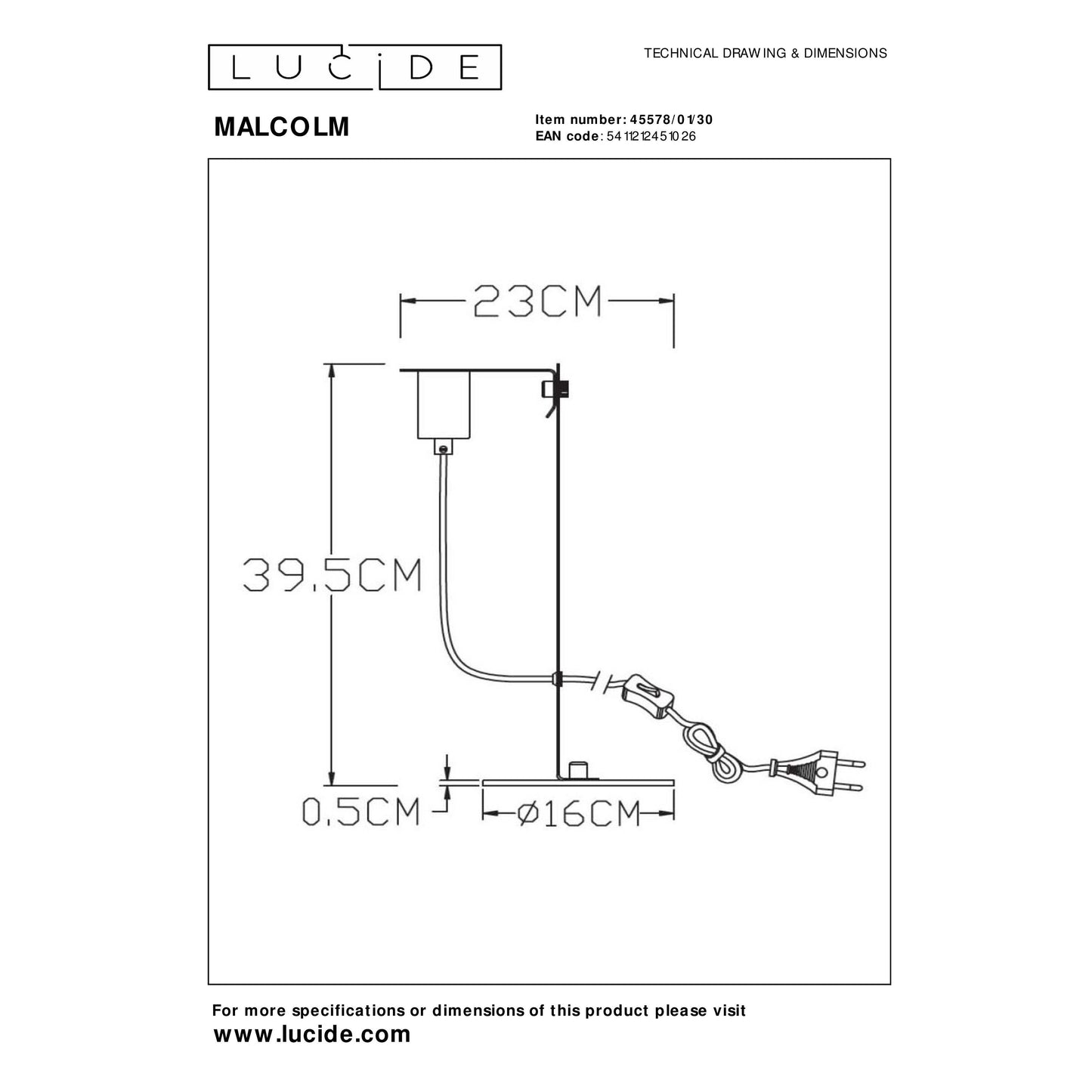 Lucide MALCOLM - Table lamp - Ø 23 cm - 1xE27 - Black